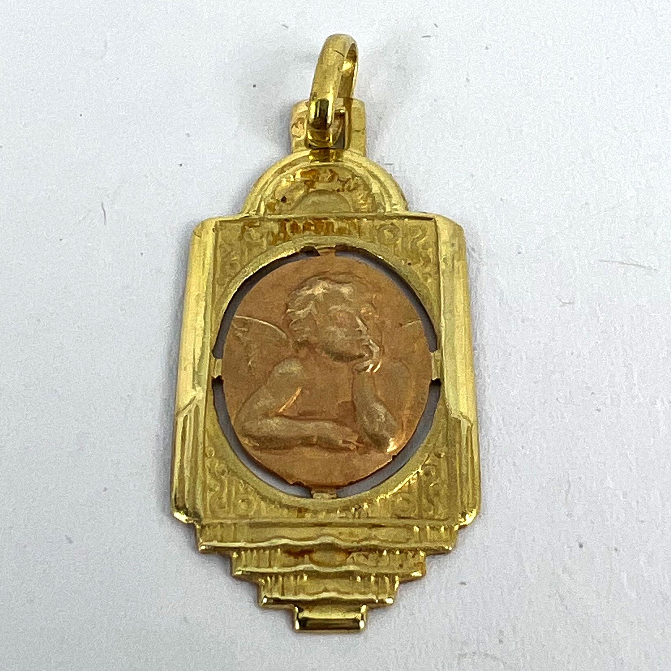 Pendentif en or rose jaune 18K avec chérubin de Raphael en vente 9