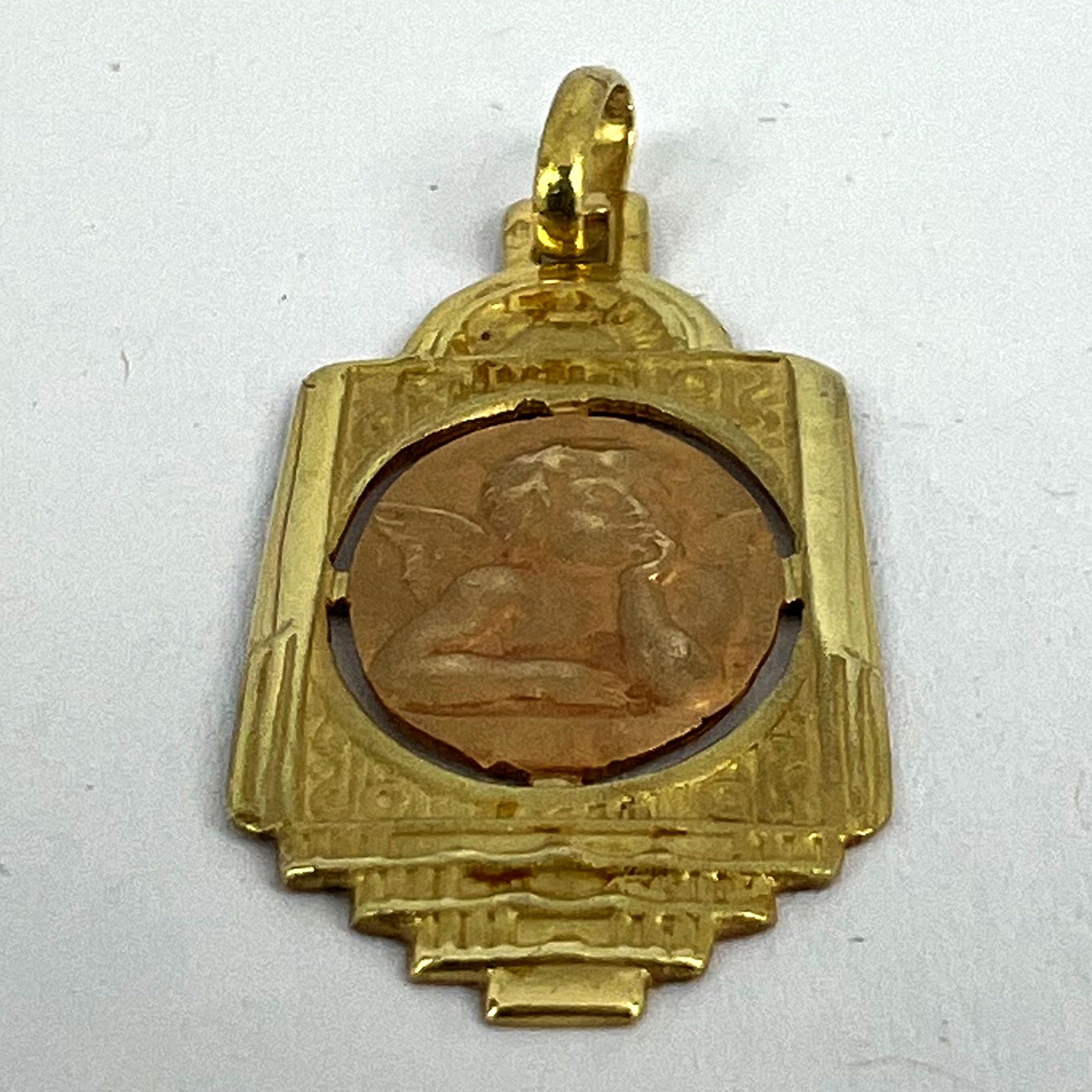 Pendentif en or rose jaune 18K avec chérubin de Raphael en vente 10