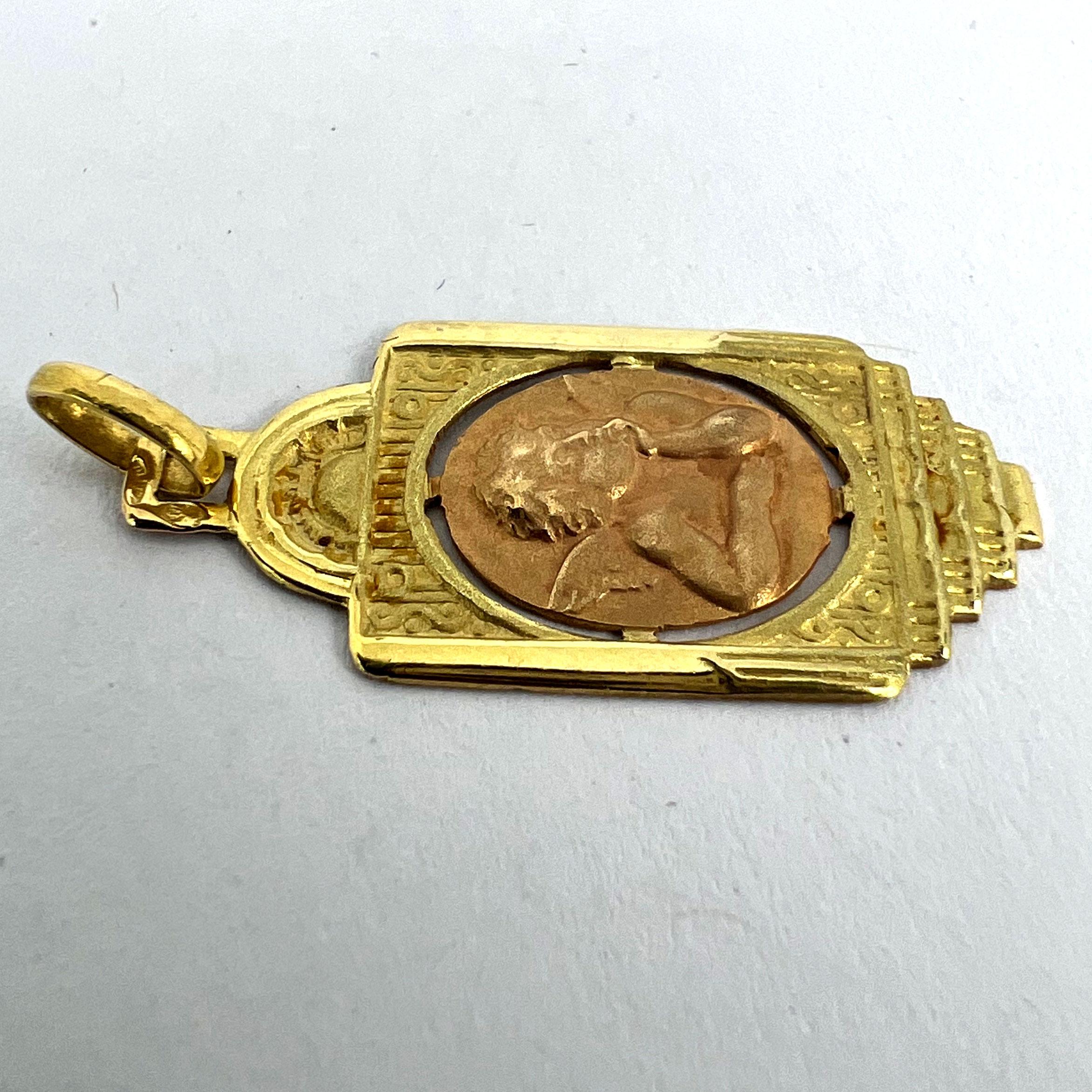 Pendentif en or rose jaune 18K avec chérubin de Raphael en vente 11