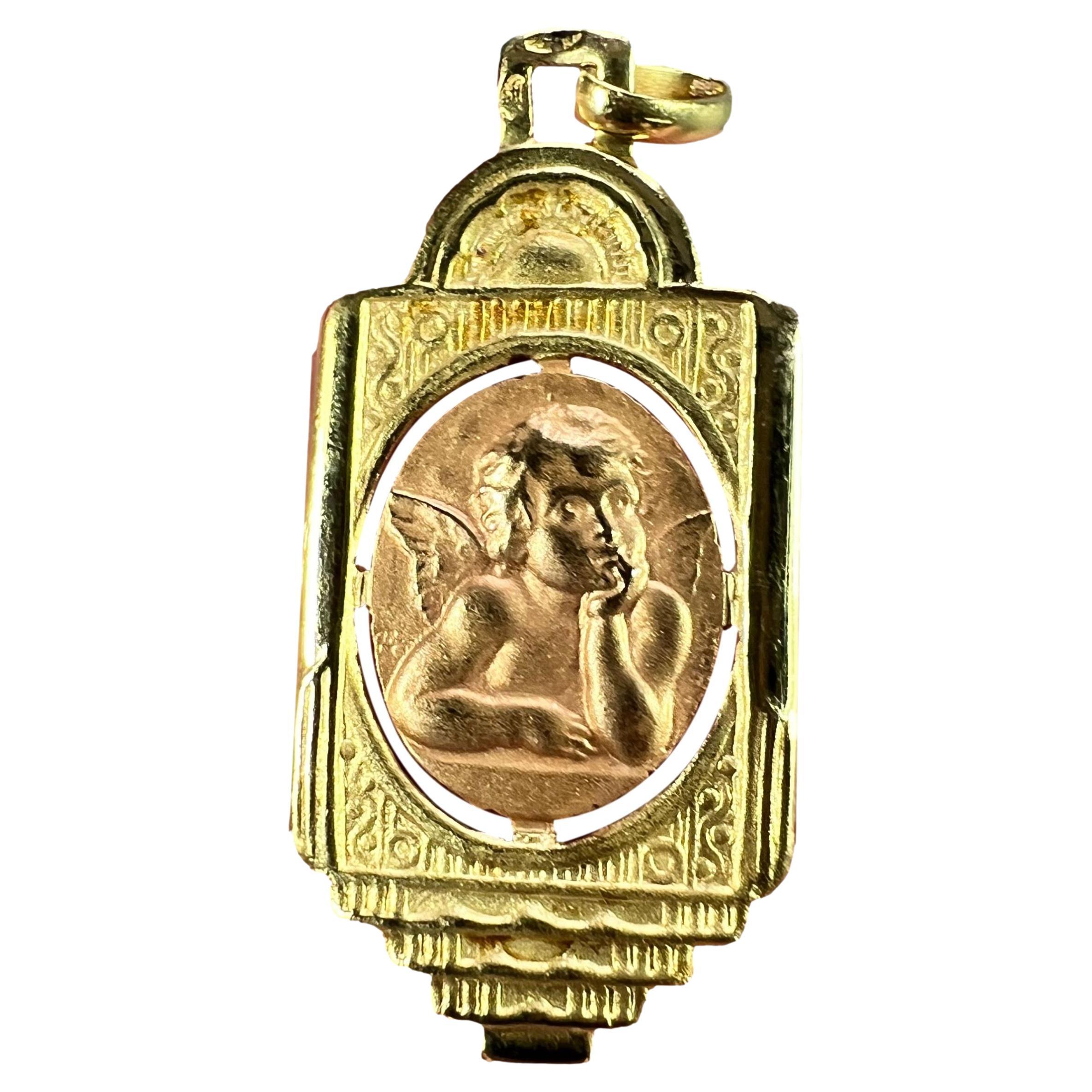 French Holt Raphael’s Cherub 18K Yellow Rose Gold Charm Pendant