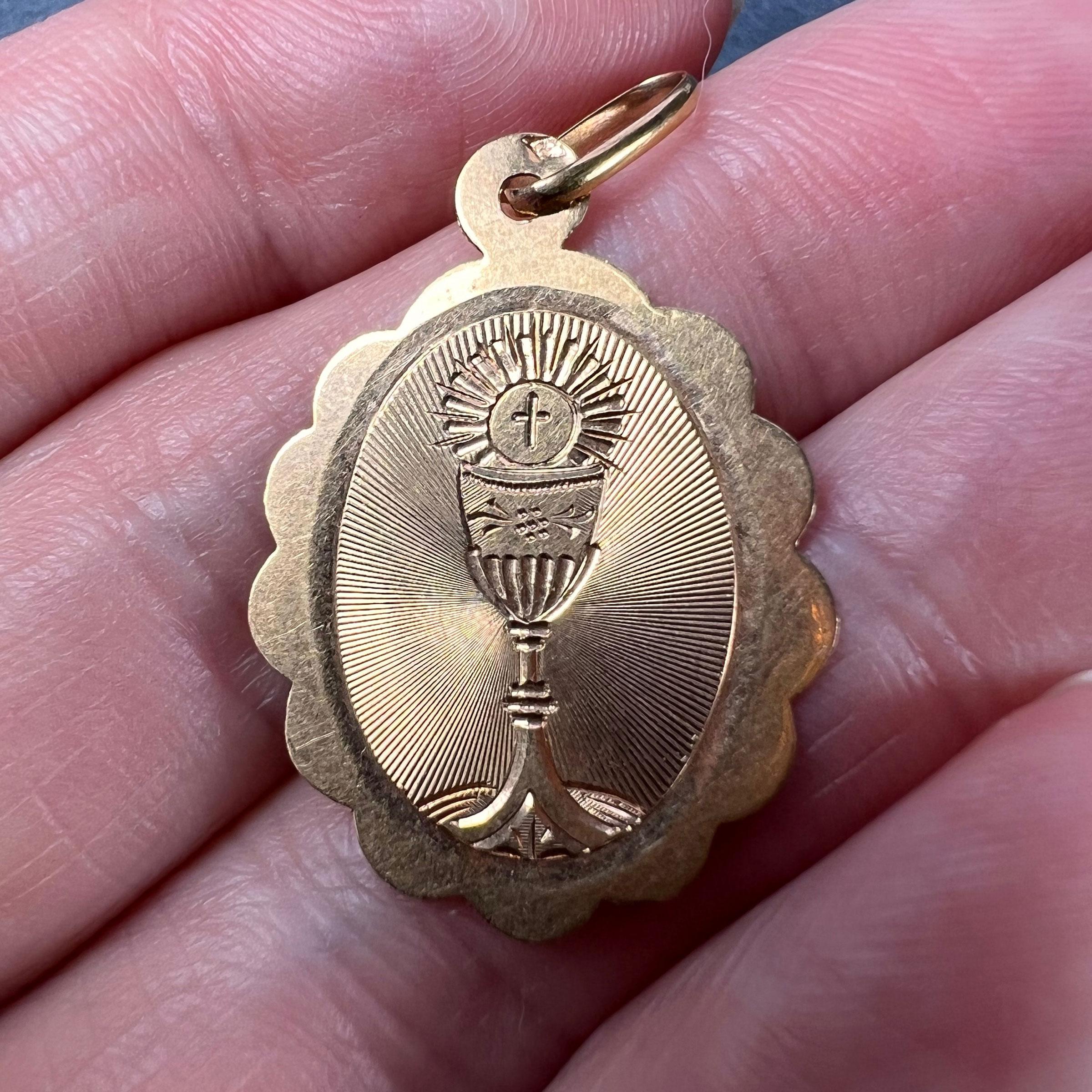 French Holy Chalice 18K Rose Gold Charm Pendant For Sale 1