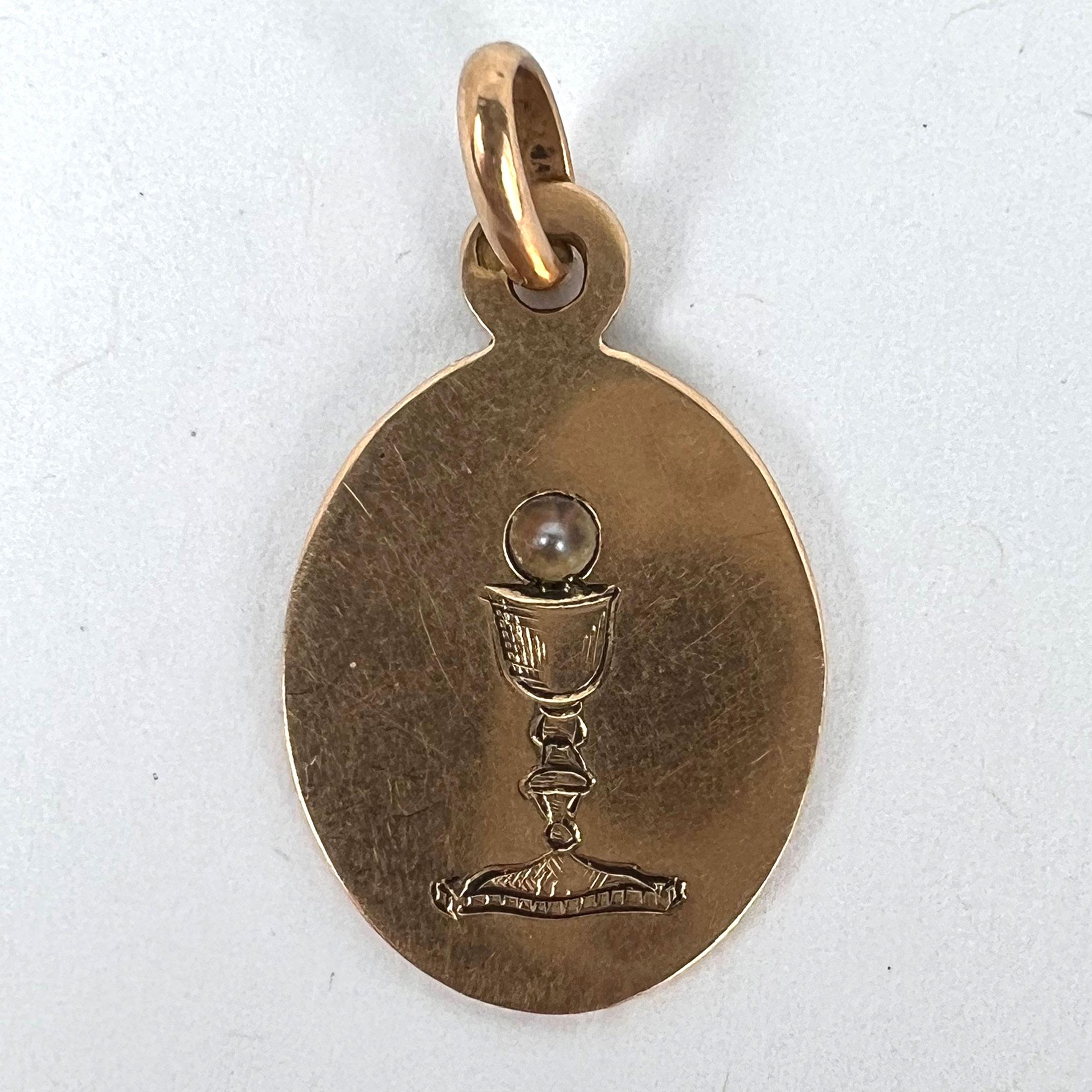 French Holy Chalice 18K Rose Gold Pearl Medal Pendant For Sale 6