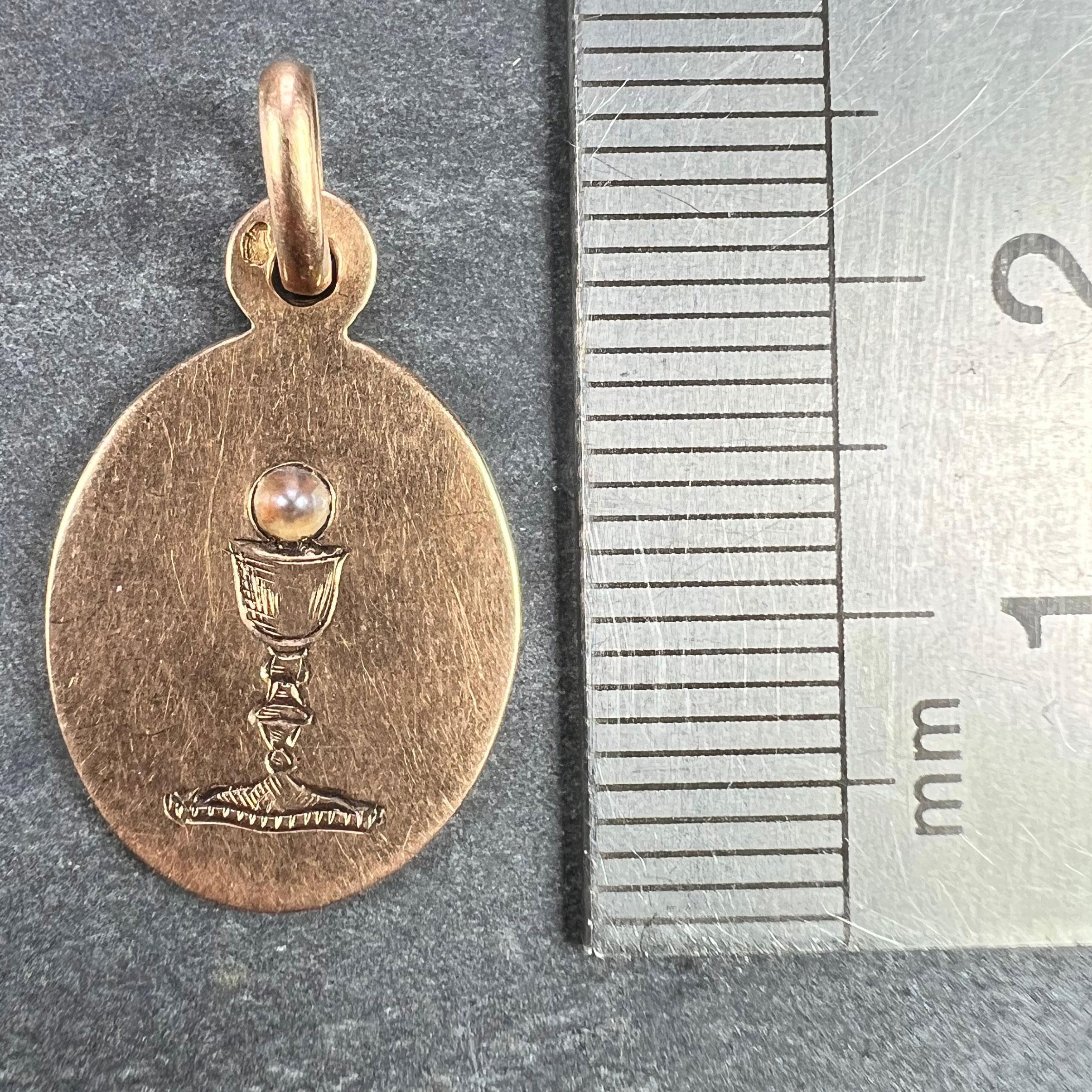French Holy Chalice 18K Rose Gold Pearl Medal Pendant For Sale 4