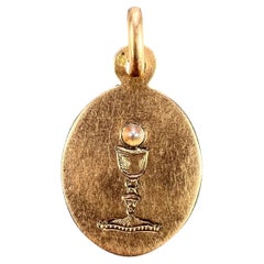 Vintage French Holy Chalice 18K Rose Gold Pearl Medal Pendant