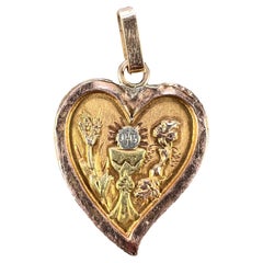 French Holy Communion 18k Yellow Rose White Gold Charm Pendant