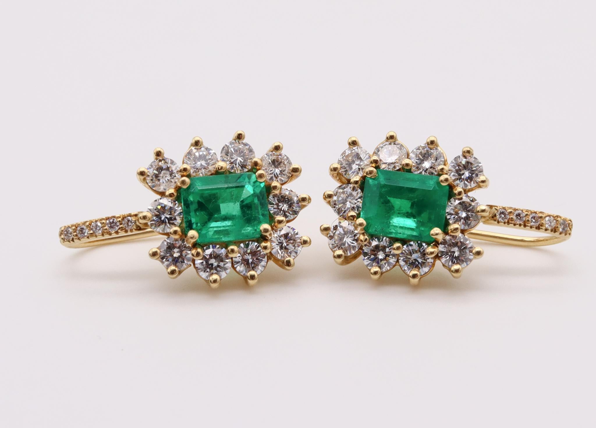 French Hook Earrings in 18kt Yellow Gold with 4.92 Ctw in Diamonds and Emeralds 1