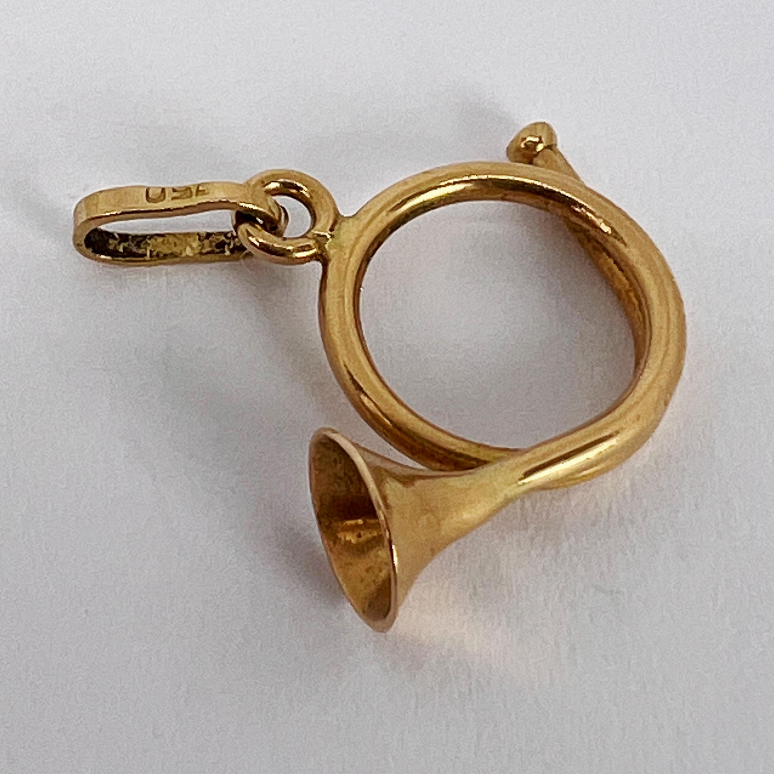French Horn 18K Yellow Gold Charm Pendant For Sale 3