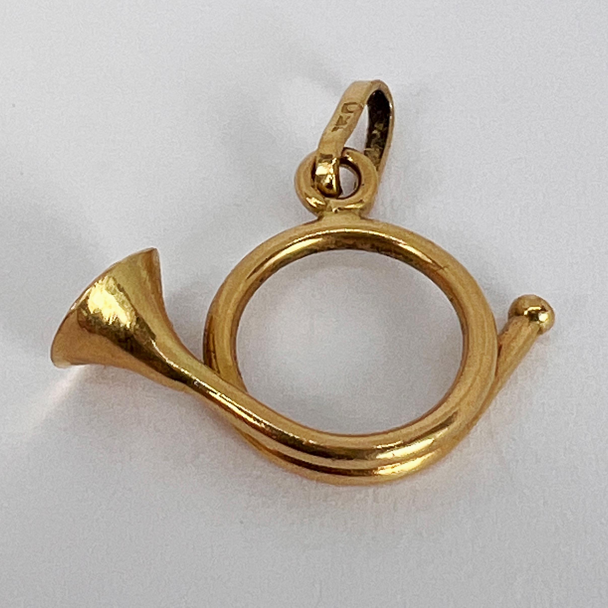 French Horn 18K Yellow Gold Charm Pendant For Sale 2