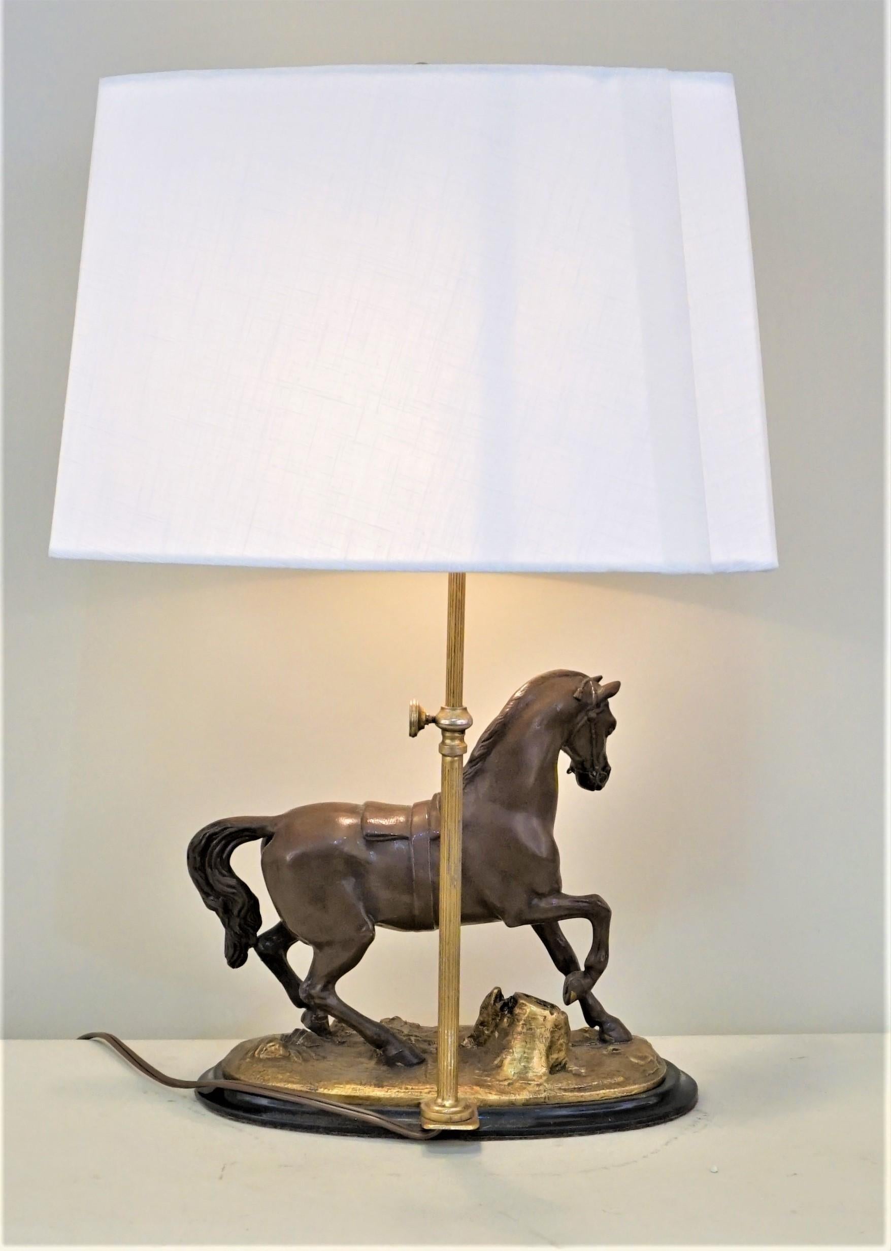 Early 20th Century French Horse Sculpture Table Lamp