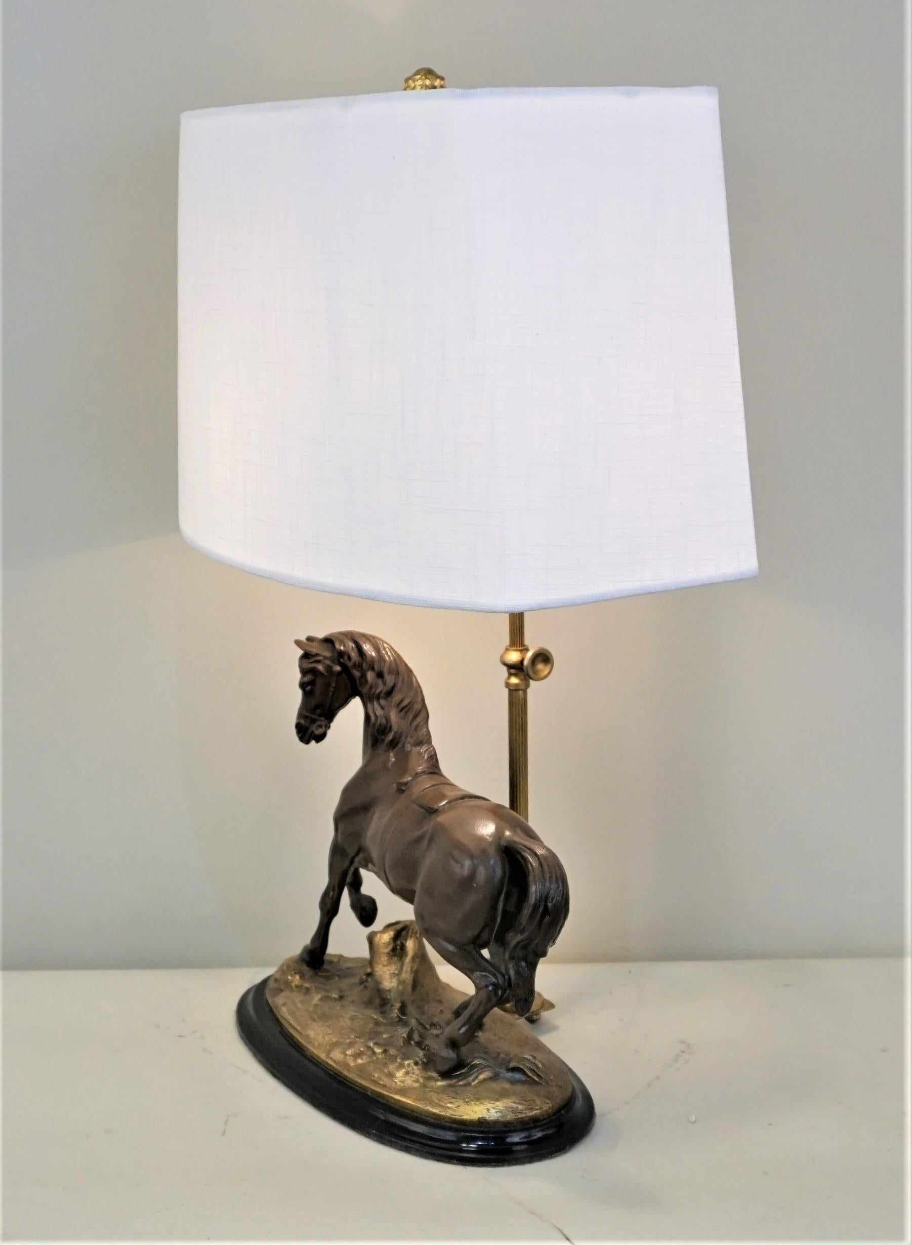 Enameled French Horse Sculpture Table Lamp