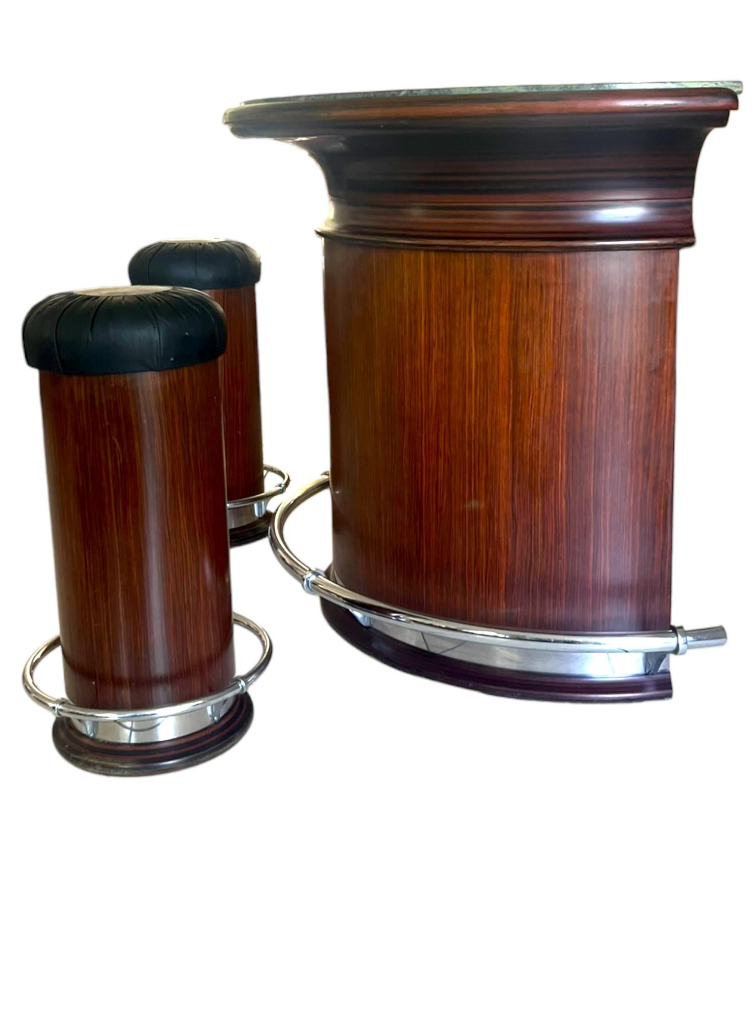 French horseshoe / half moon Bar and its 2 Stools - marble - Art Deco - France 5