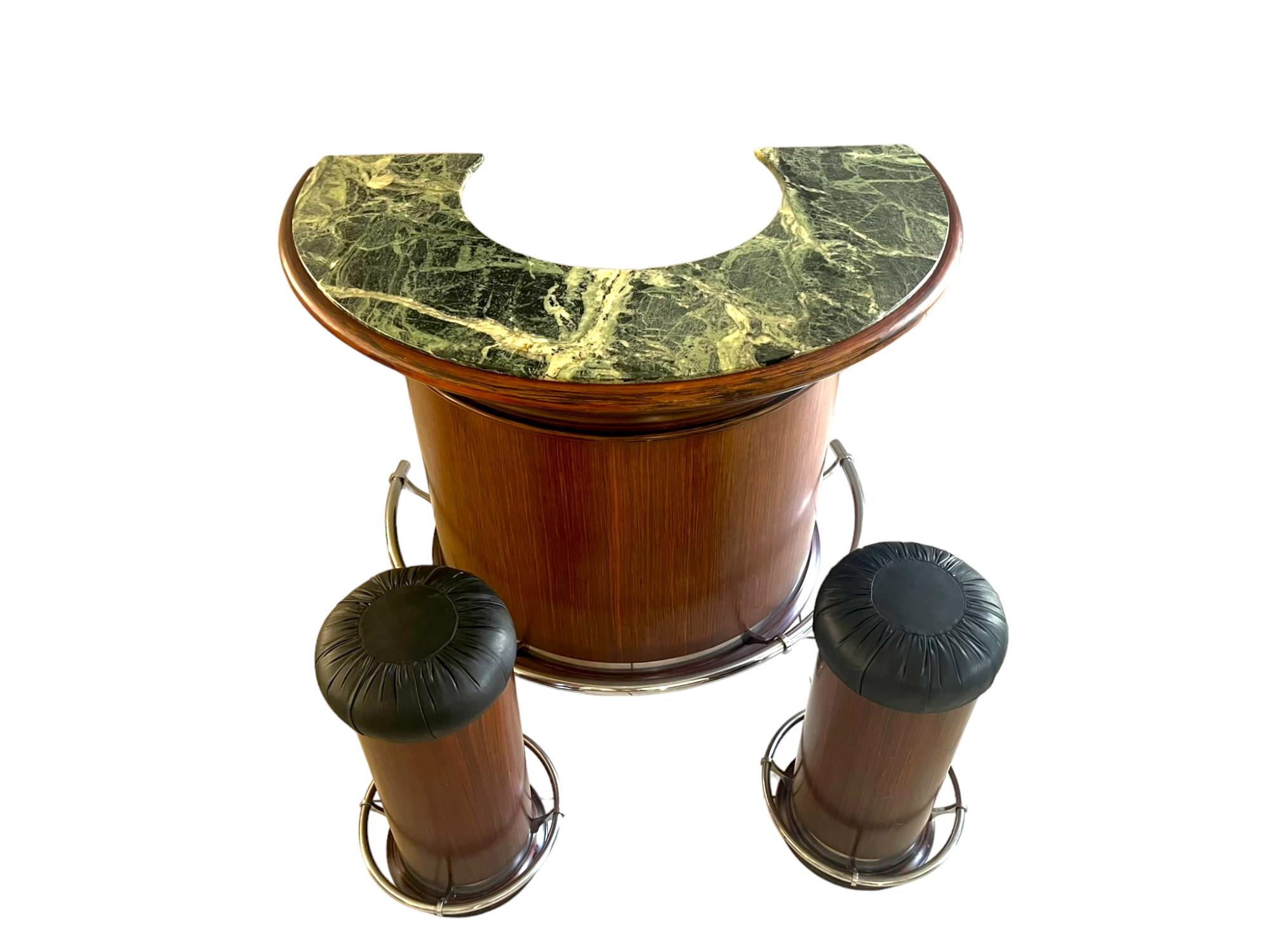 French horseshoe / half moon Bar and its 2 Stools - marble - Art Deco - France 7