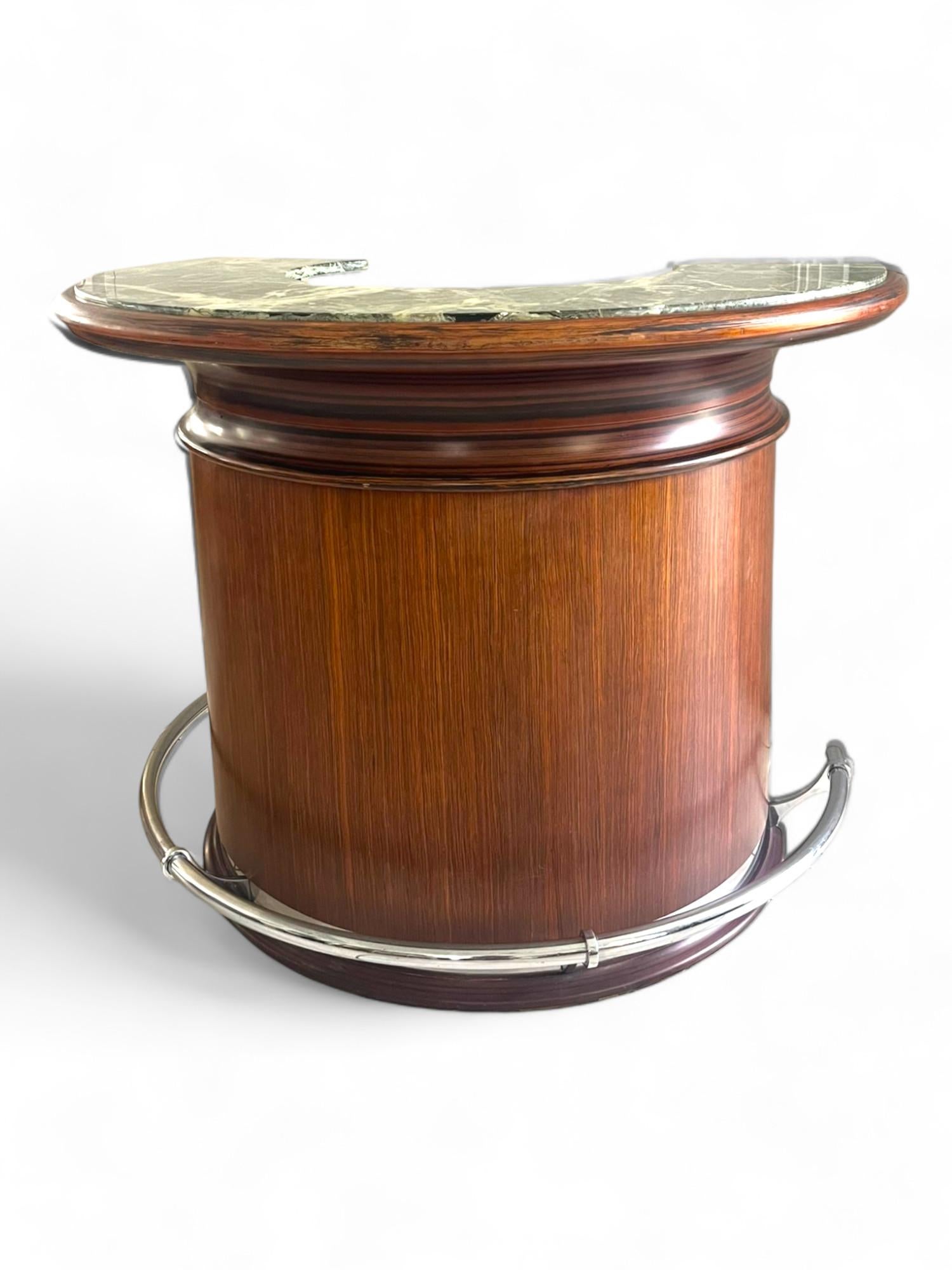Veneer French horseshoe / half moon Bar and its 2 Stools - marble - Art Deco - France