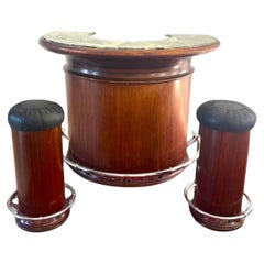 French horseshoe / half moon Bar and its 2 Stools - marble - Art Deco - France