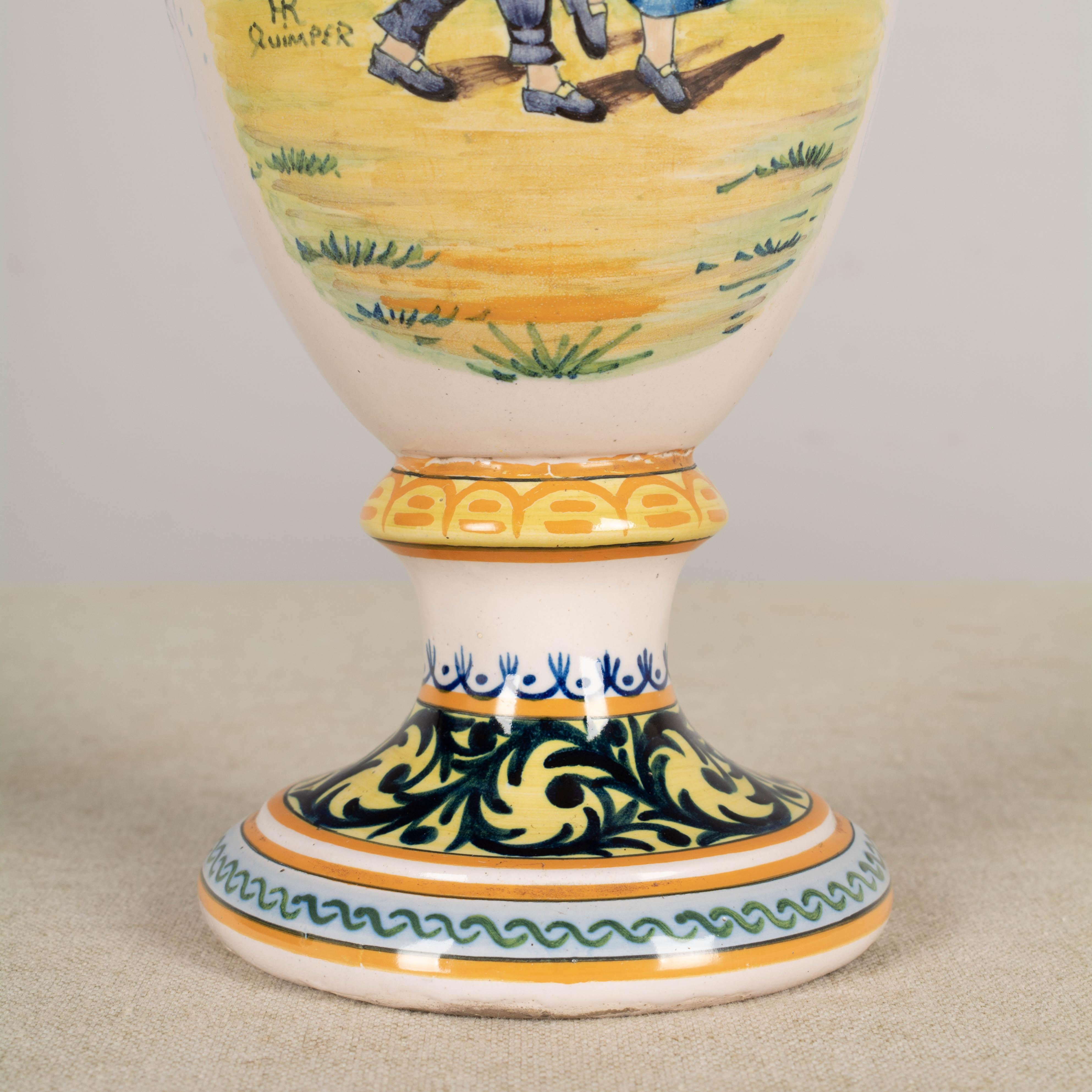 French HR Quimper Ceramic Vase For Sale 6