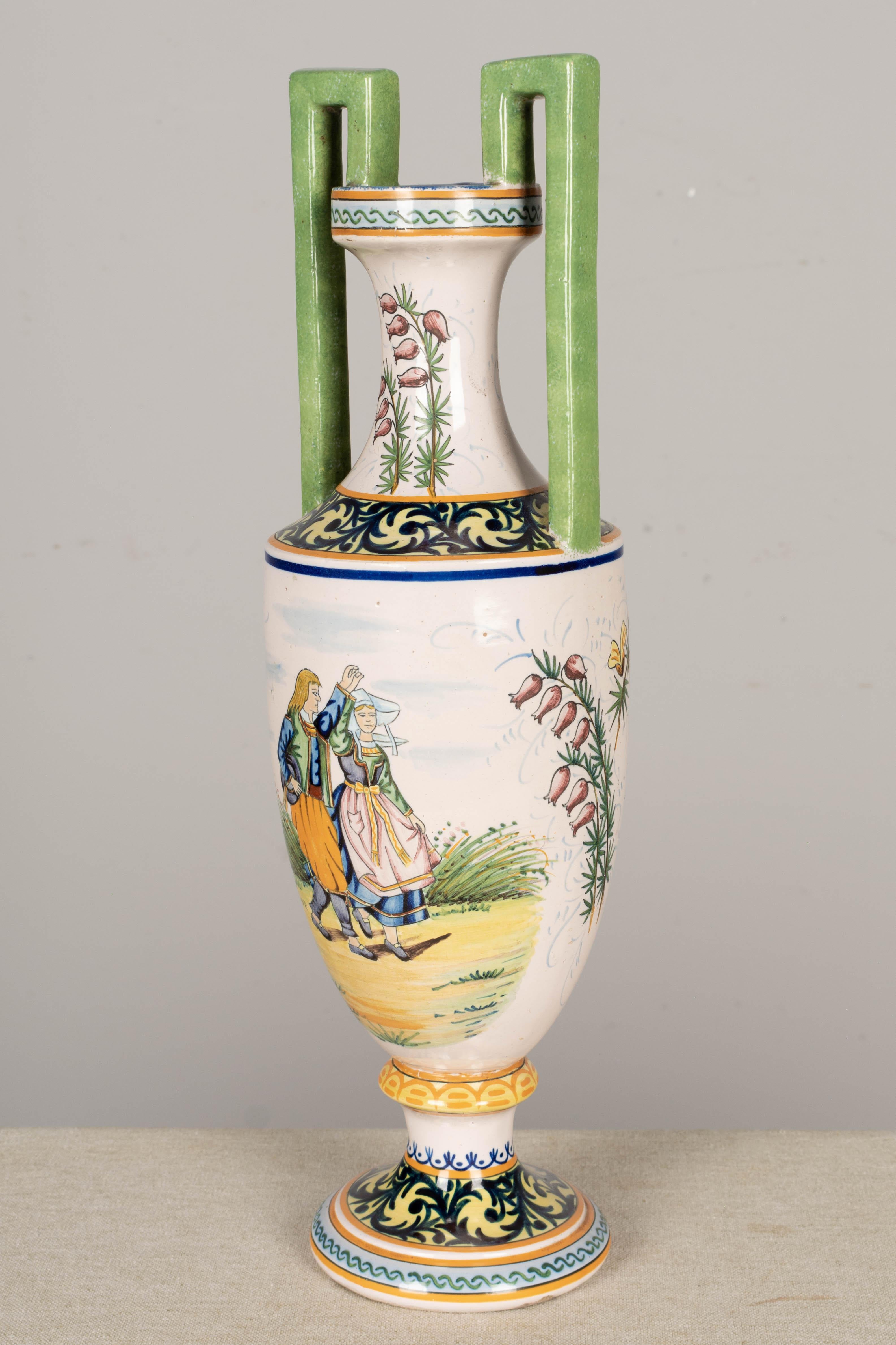 French HR Quimper Ceramic Vase In Good Condition For Sale In Winter Park, FL