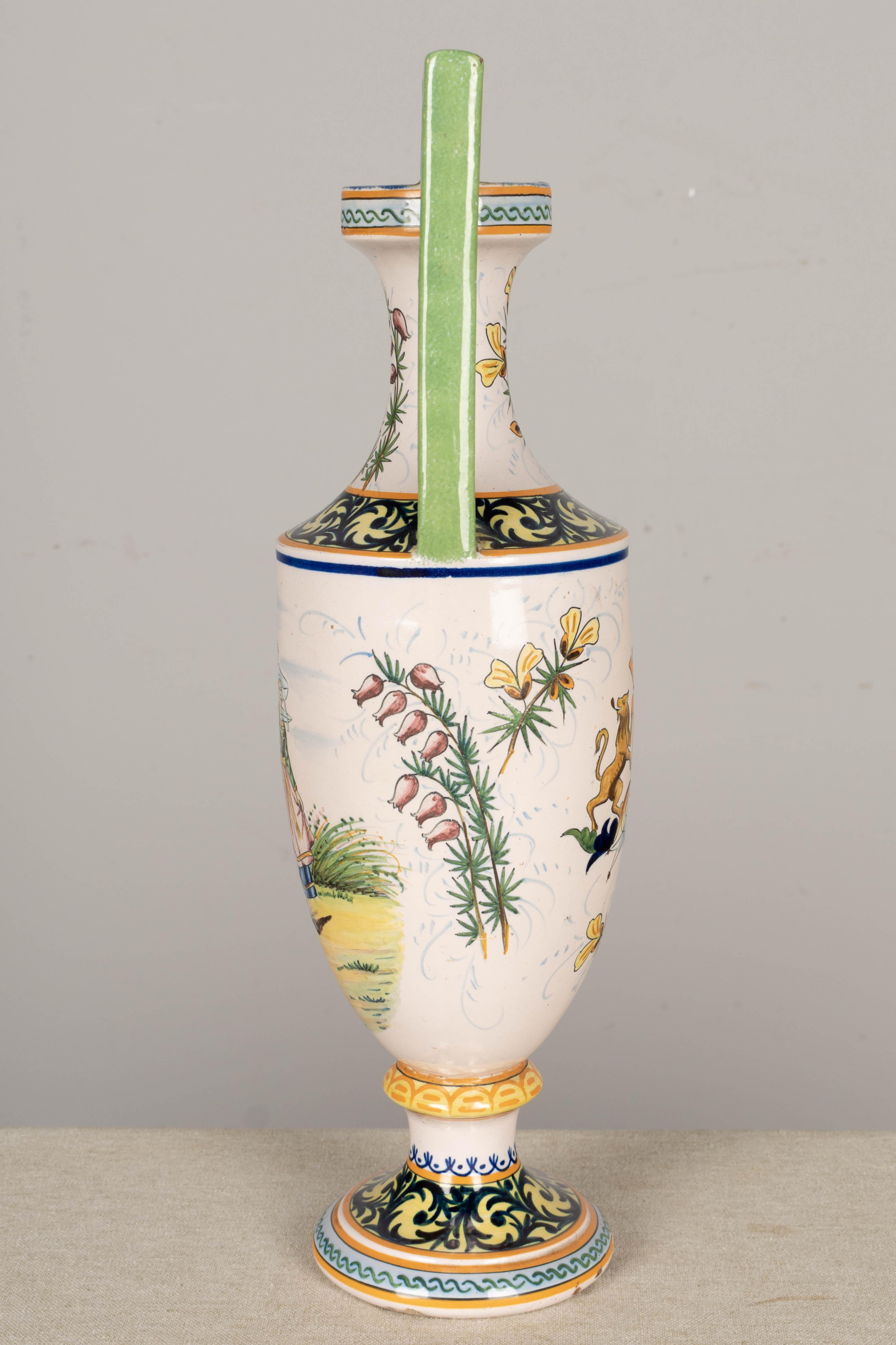 20th Century French HR Quimper Ceramic Vase For Sale
