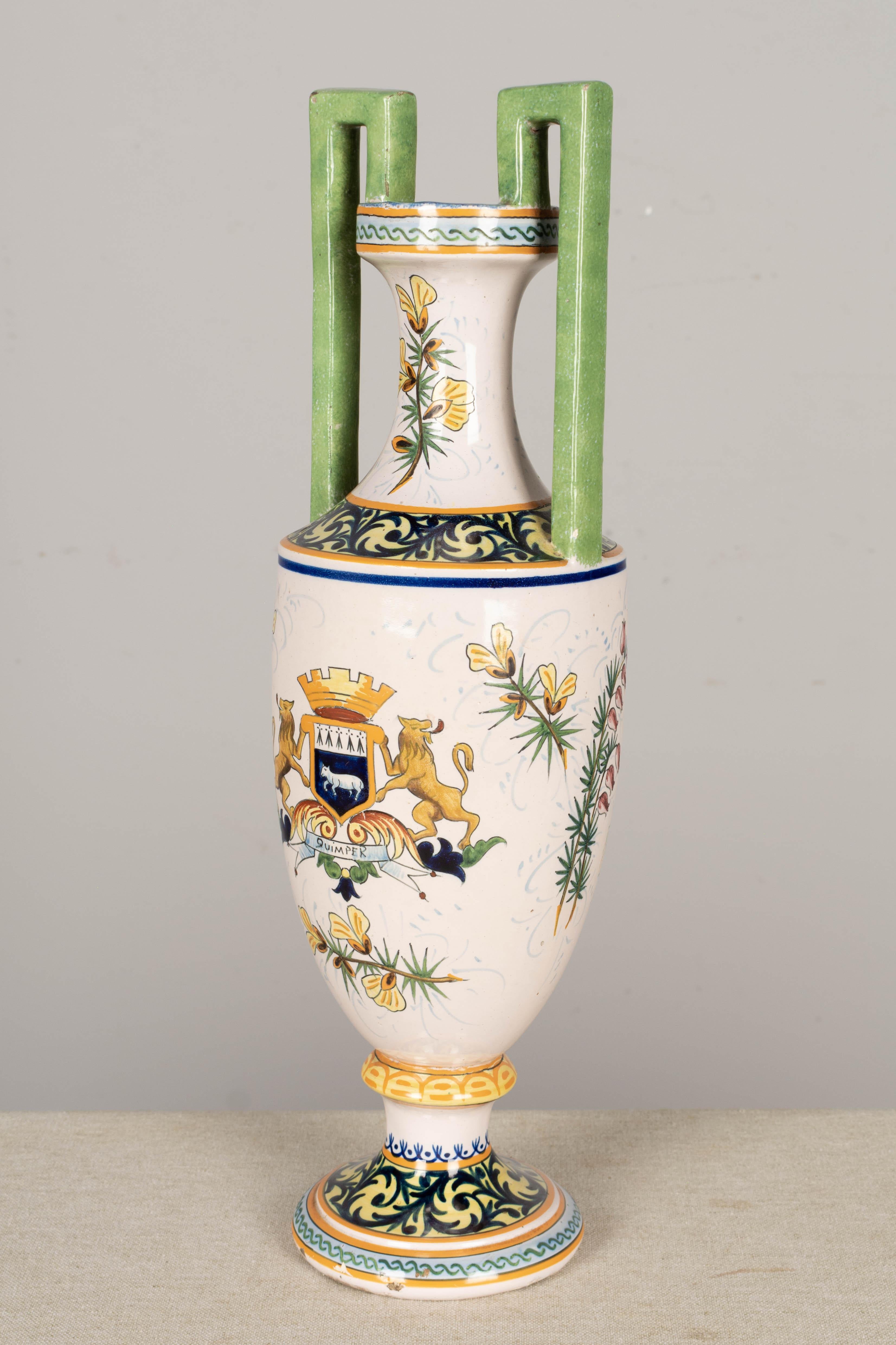 French HR Quimper Ceramic Vase For Sale 2