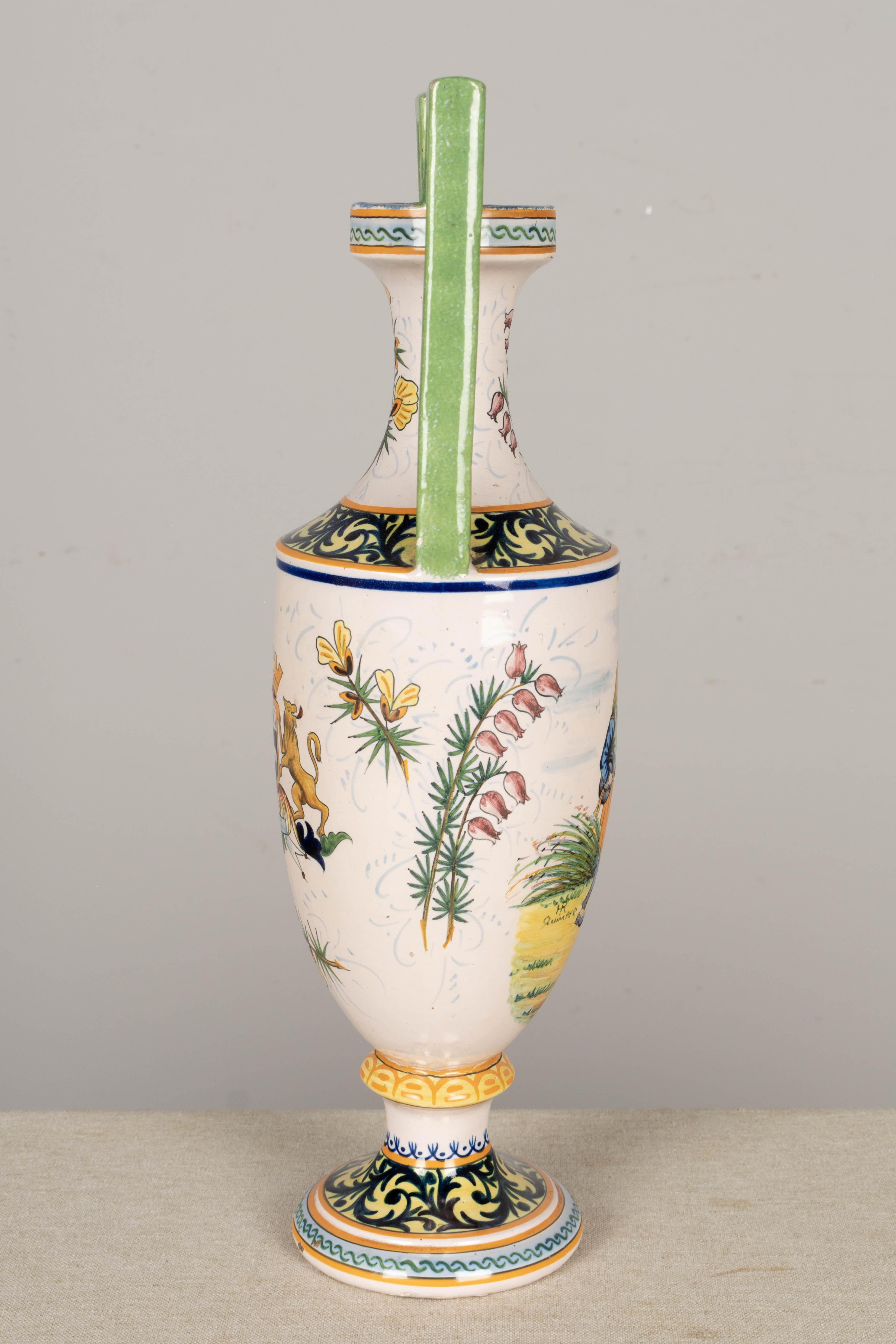 French HR Quimper Ceramic Vase For Sale 3
