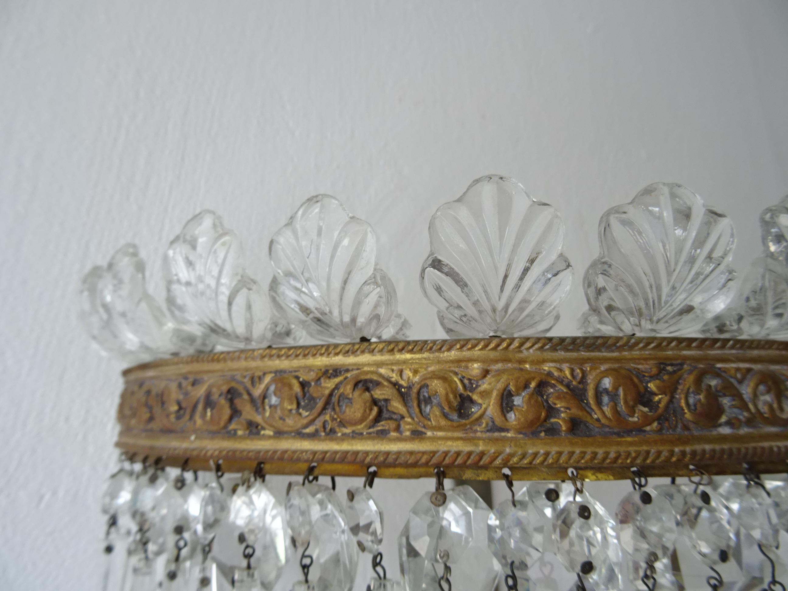 French Huge Empire Crystal Tiered Bronze Sconces, c 1940 For Sale 2