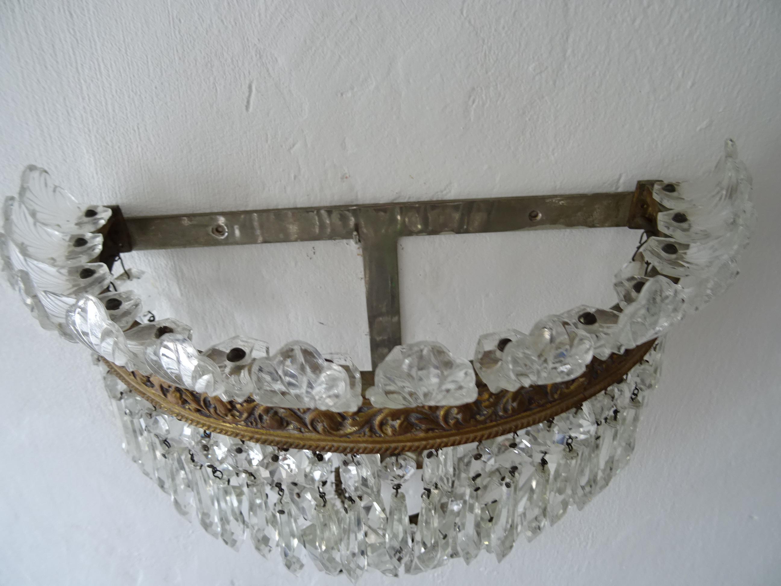 French Huge Empire Crystal Tiered Bronze Sconces, c 1940 For Sale 3