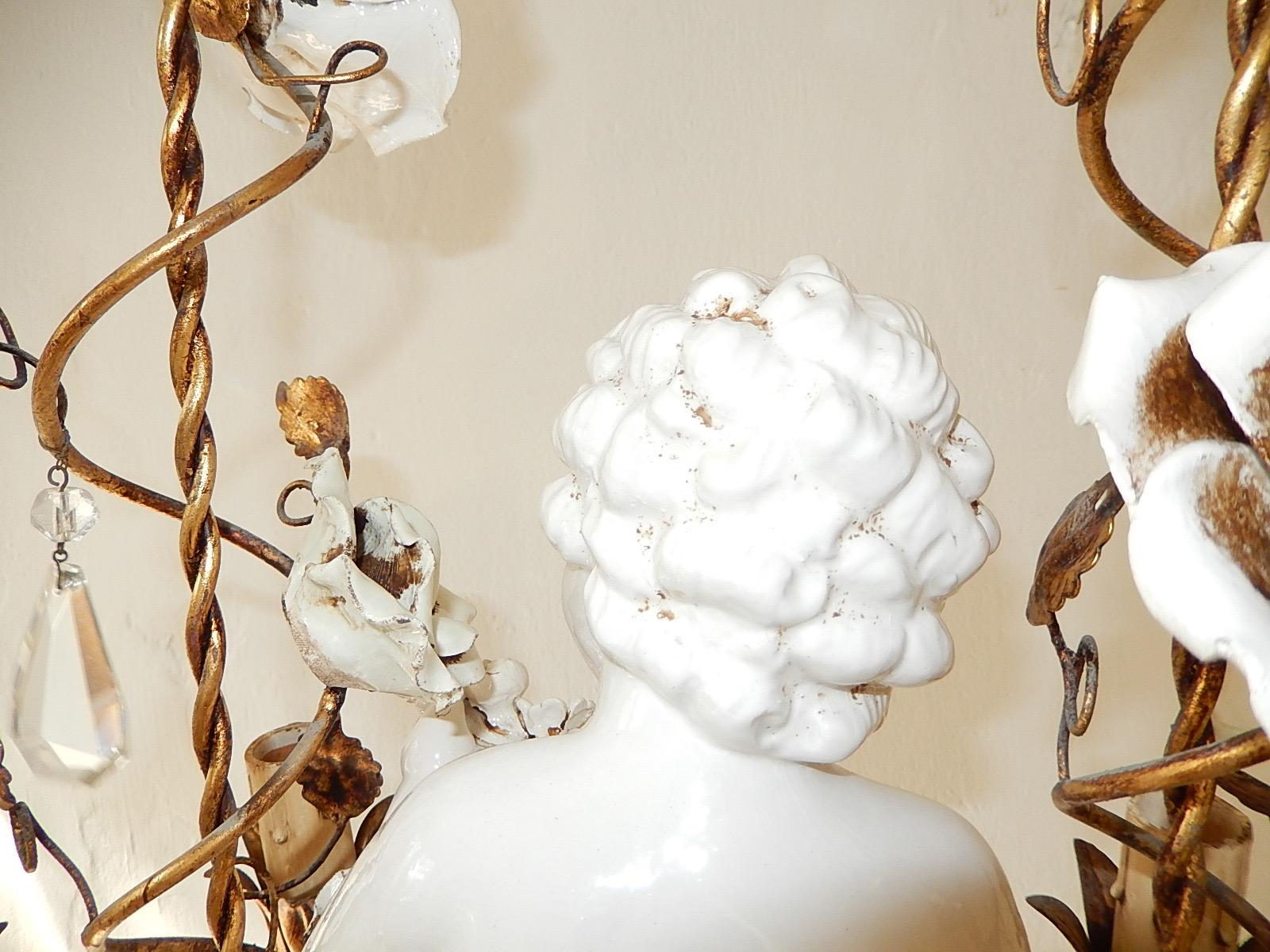 French Huge Porcelain Cherub Swinging Roses Chandelier, circa 1940 6