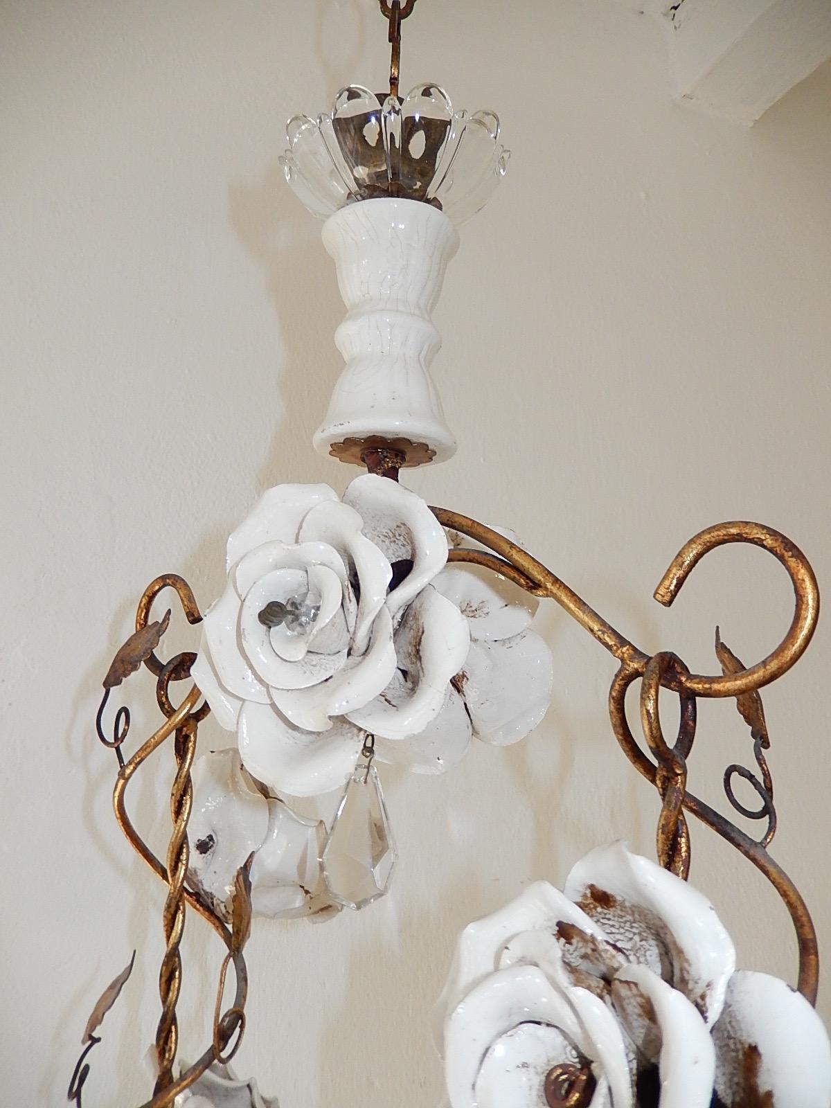 French Huge Porcelain Cherub Swinging Roses Chandelier, circa 1940 2