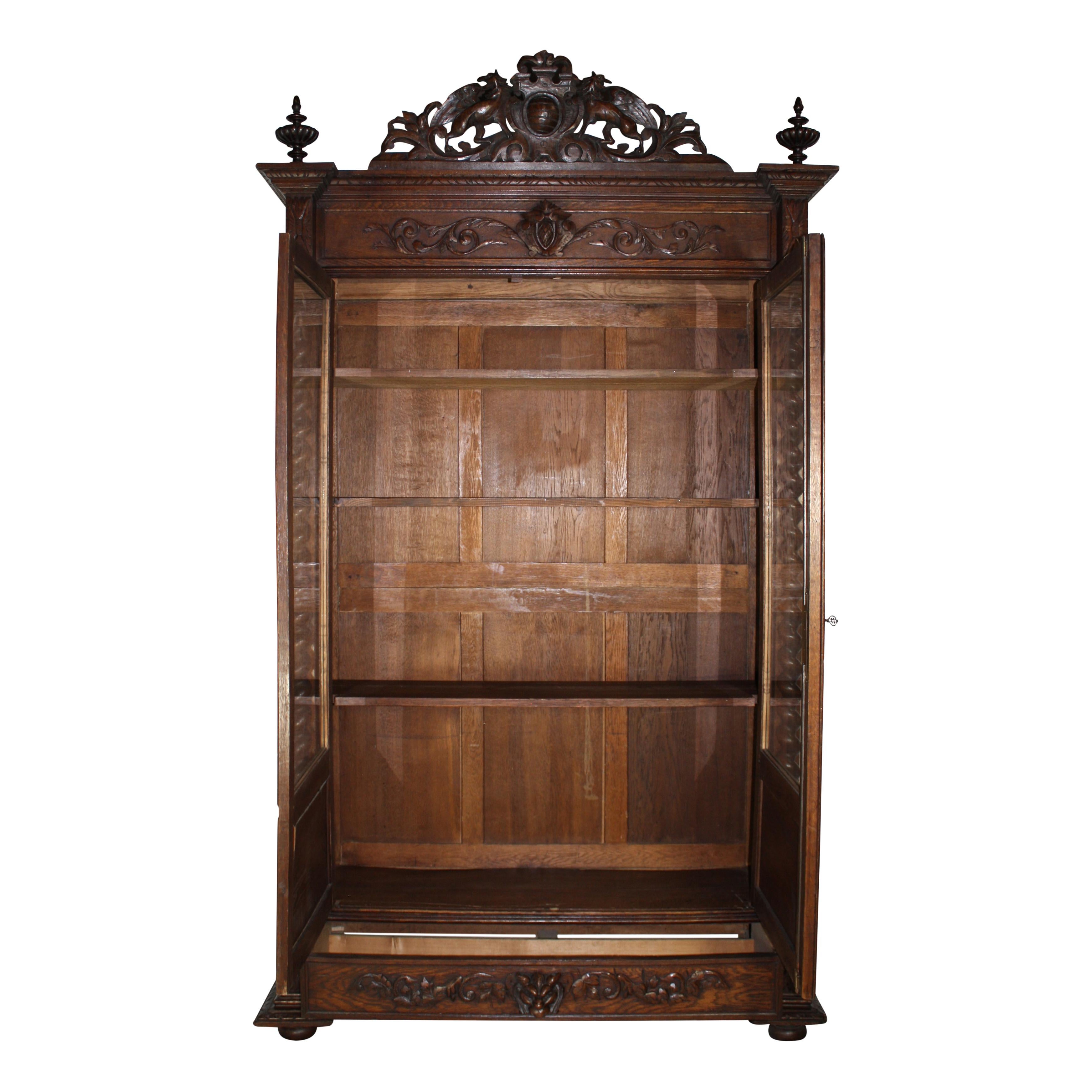 Carved French Hunt Bookcase, circa 1880