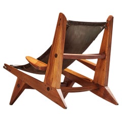 Vintage French Hunting Chair in Pine and Leather 
