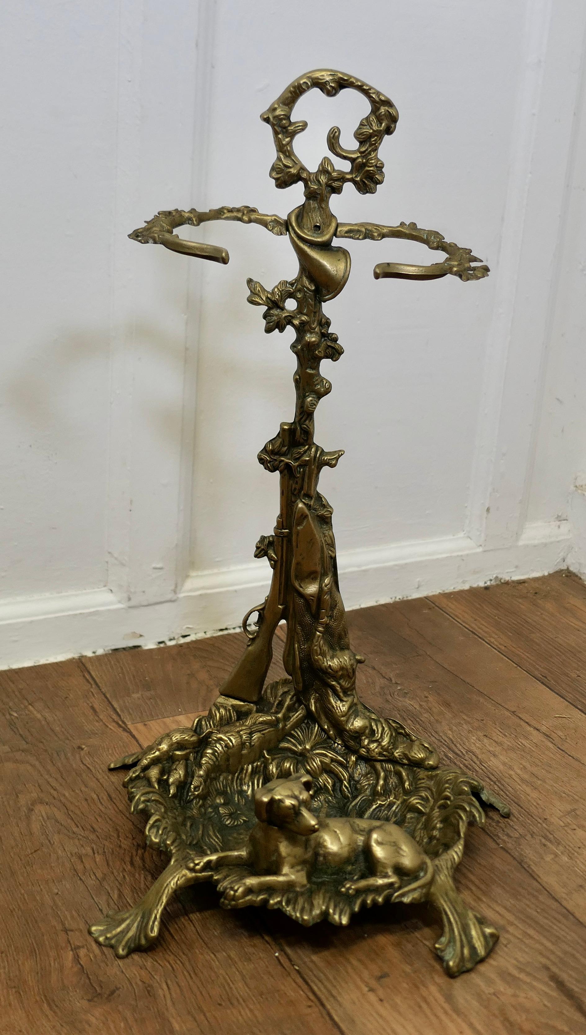 French Hunting Theme (Chasse) Brass Stick Stand 

This lovely piece comes from France, it is in the Chasse style and decorated with a hunting dog, Gun, Horn, all the trappings needed for the hunt
The stand is in excellent condition, it is 22” high