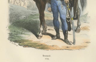 French Hussar with Horse 1795, Napoleonic Era Military Uniform Print, 1843, view 2