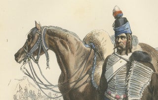 French Hussar with Horse 1795, Napoleonic Era Military Uniform Print, 1843, view 4