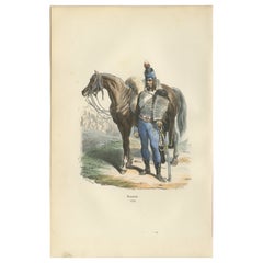French Hussar with Horse 1795, Napoleonic Era Military Uniform Print, 1843