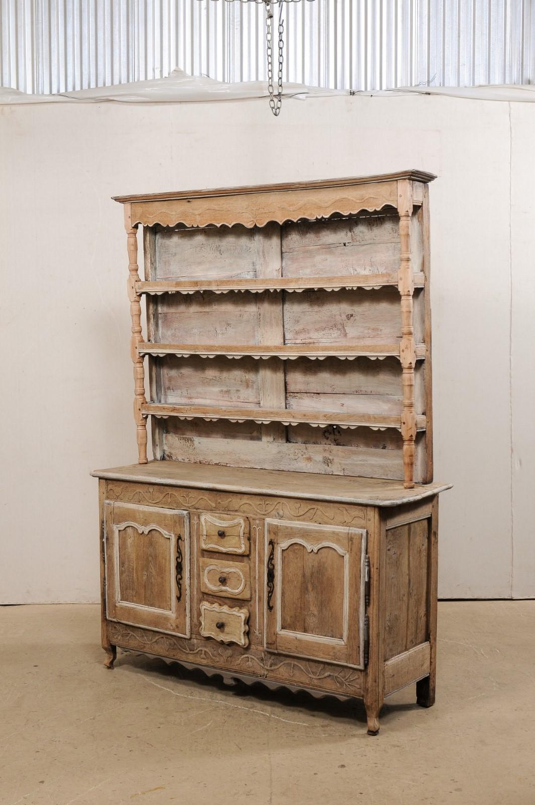 French Hutch Buffet Cabinet Adorn in Whimsical Carvings & Scallops, Early 19th C 2