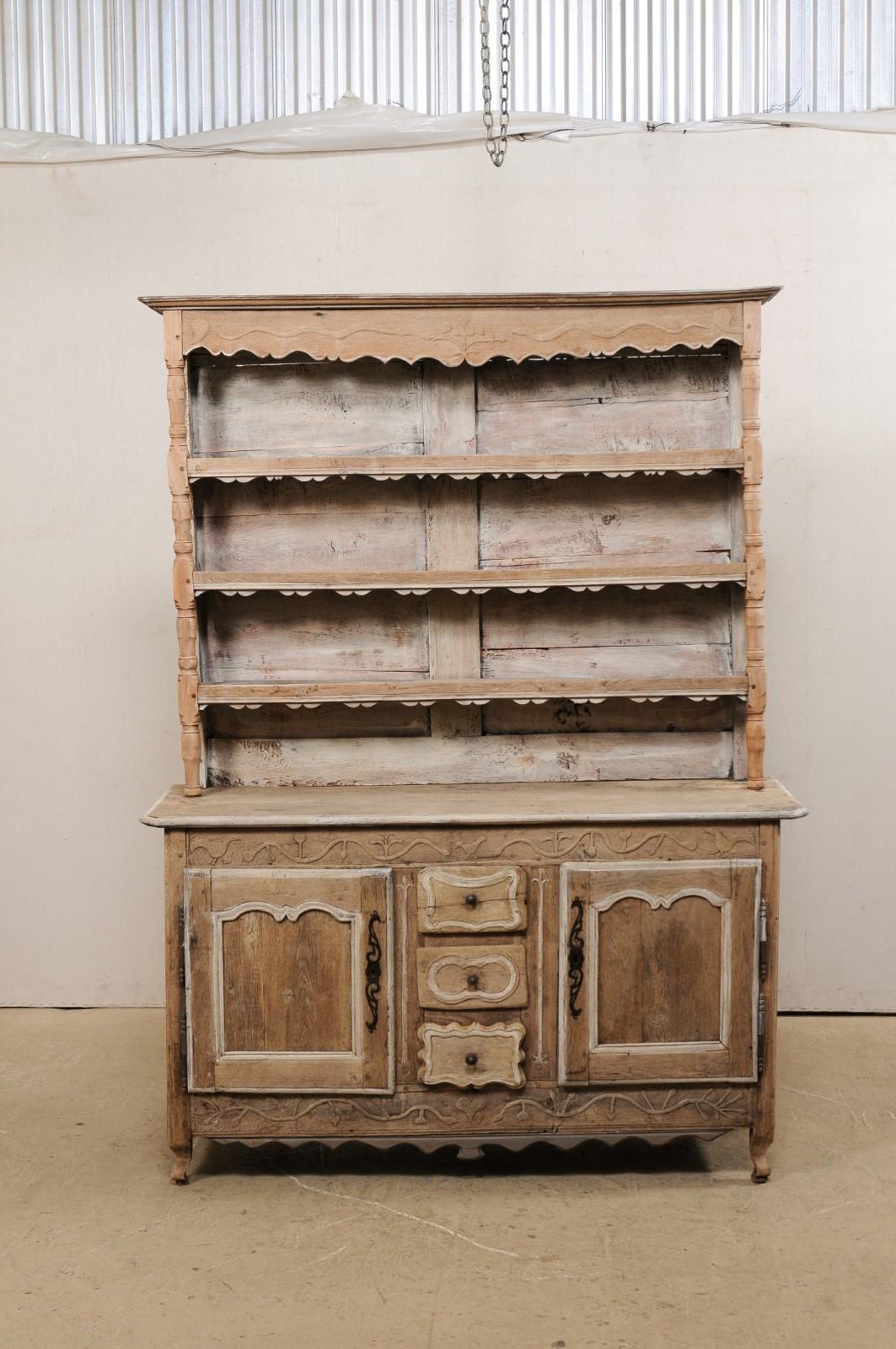French Hutch Buffet Cabinet Adorn in Whimsical Carvings & Scallops, Early 19th C 4