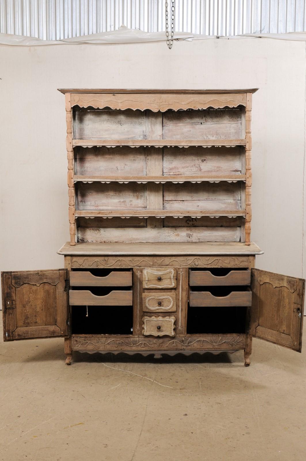 French Hutch Buffet Cabinet Adorn in Whimsical Carvings & Scallops, Early 19th C 5