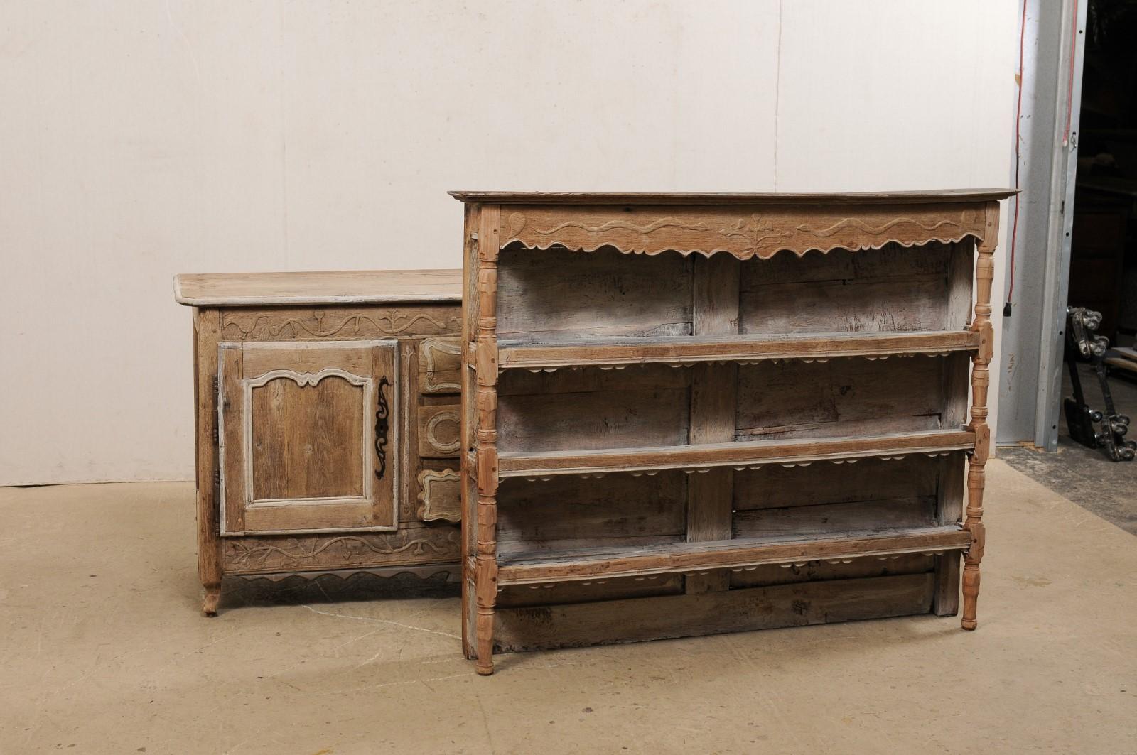 French Hutch Buffet Cabinet Adorn in Whimsical Carvings & Scallops, Early 19th C 6