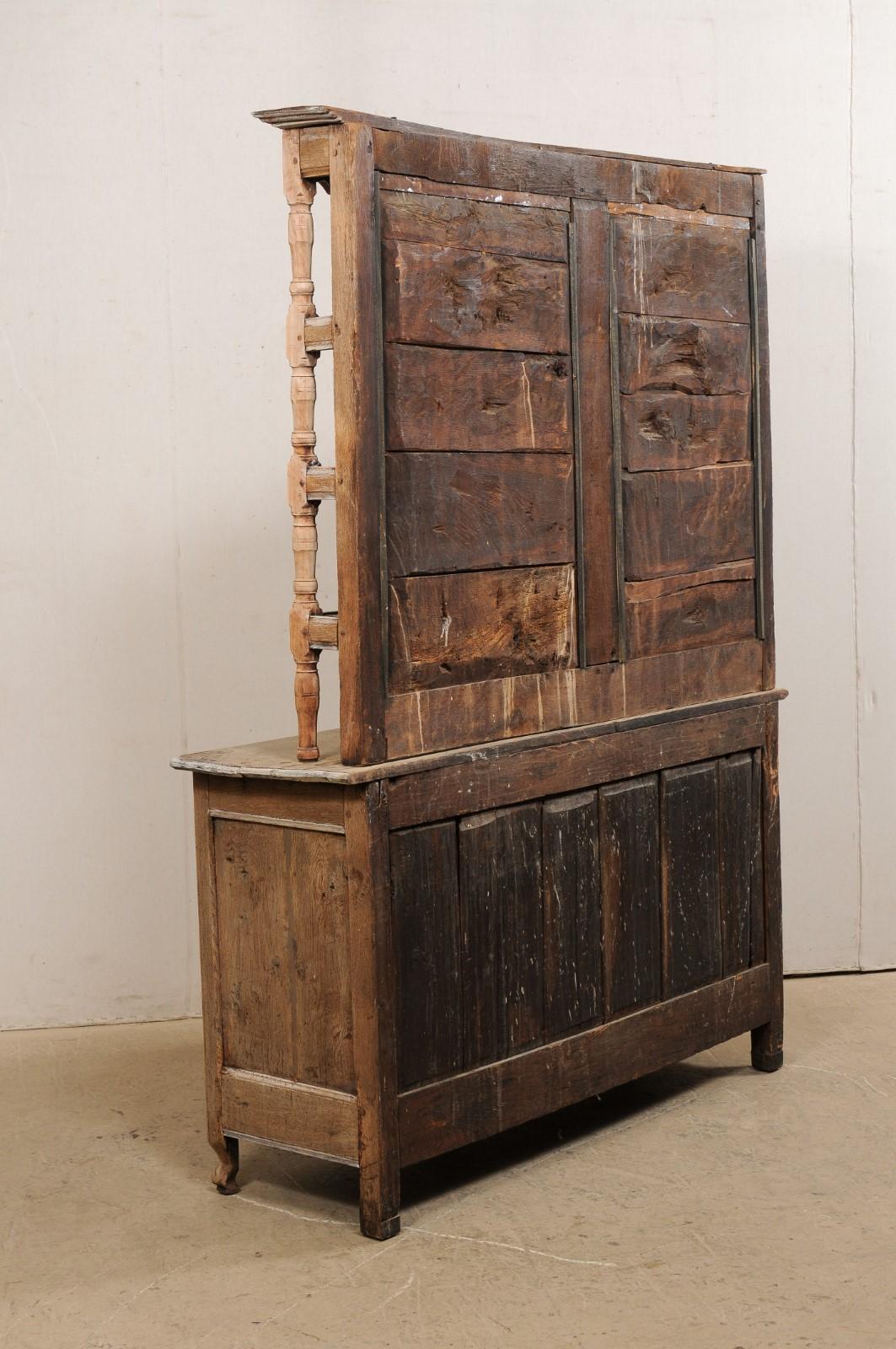 Wood French Hutch Buffet Cabinet Adorn in Whimsical Carvings & Scallops, Early 19th C