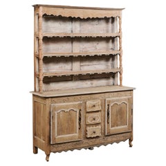 French Hutch Buffet Cabinet Adorn in Whimsical Carvings & Scallops, Early 19th C