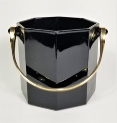 French Ice Bucket Black with Gold Mid Century Made in France