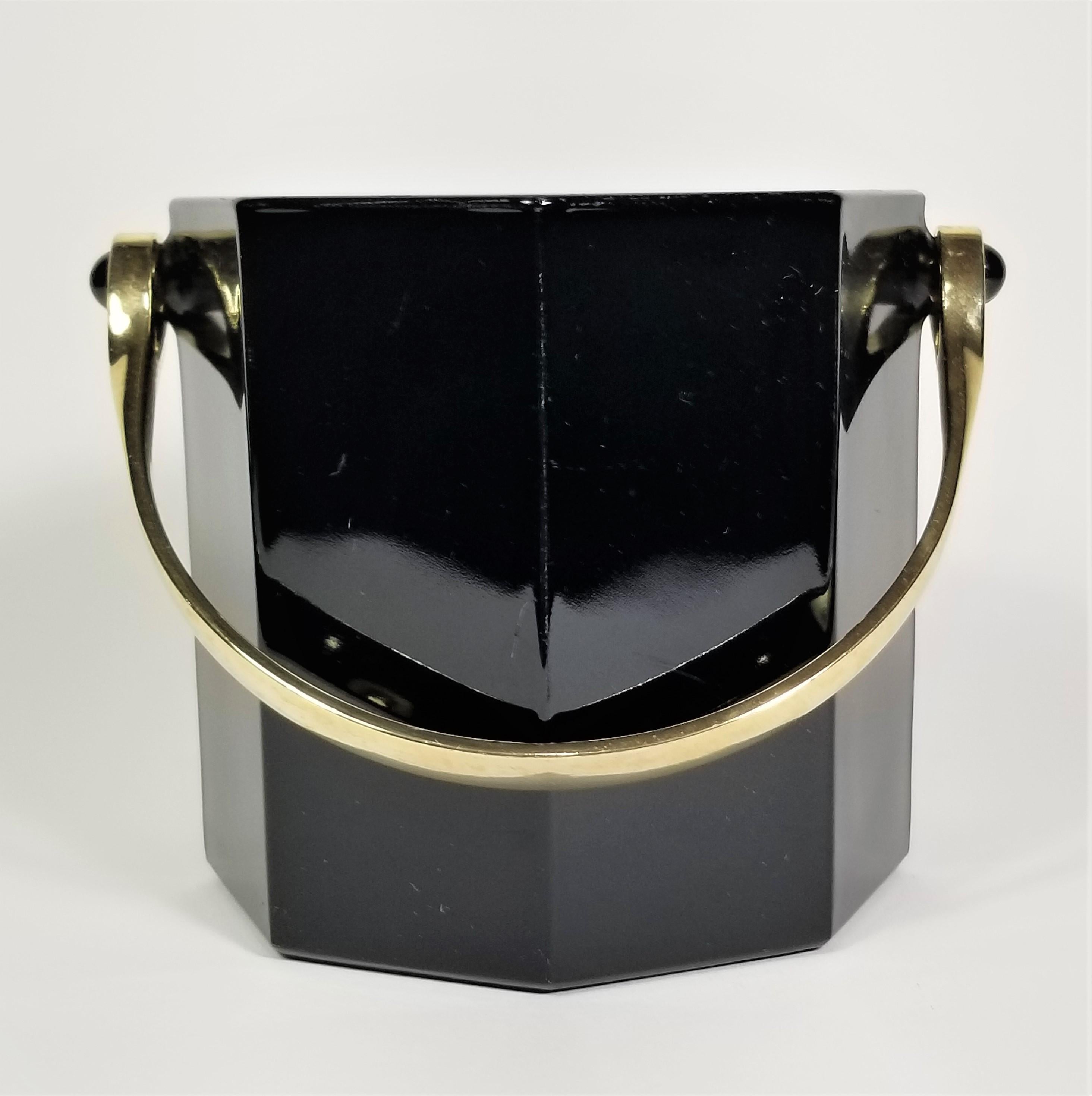 Francese Secchiello per il ghiaccio francese nero con oro Mid Century Made in France in vendita