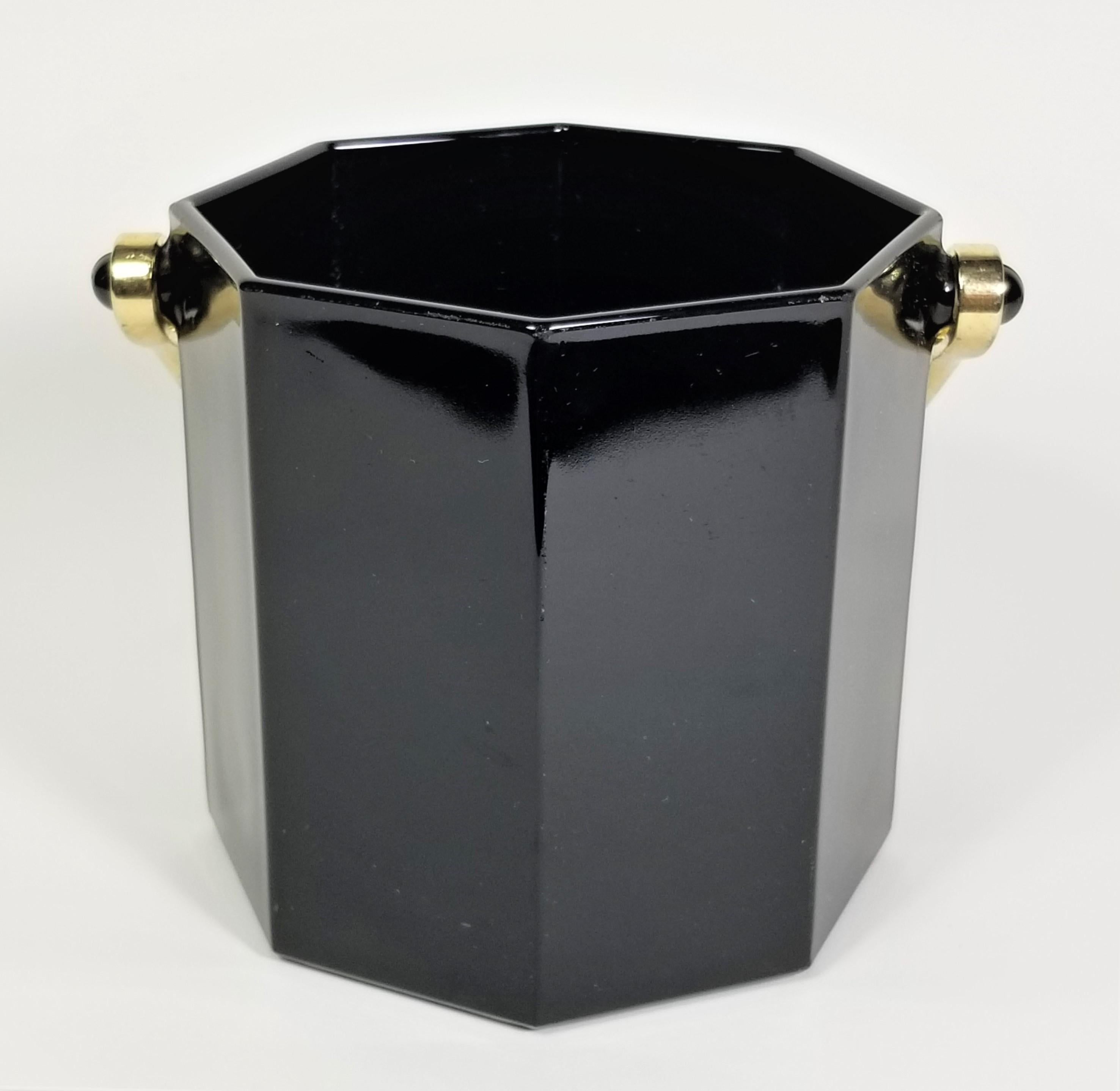Vetro Secchiello per il ghiaccio francese nero con oro Mid Century Made in France in vendita
