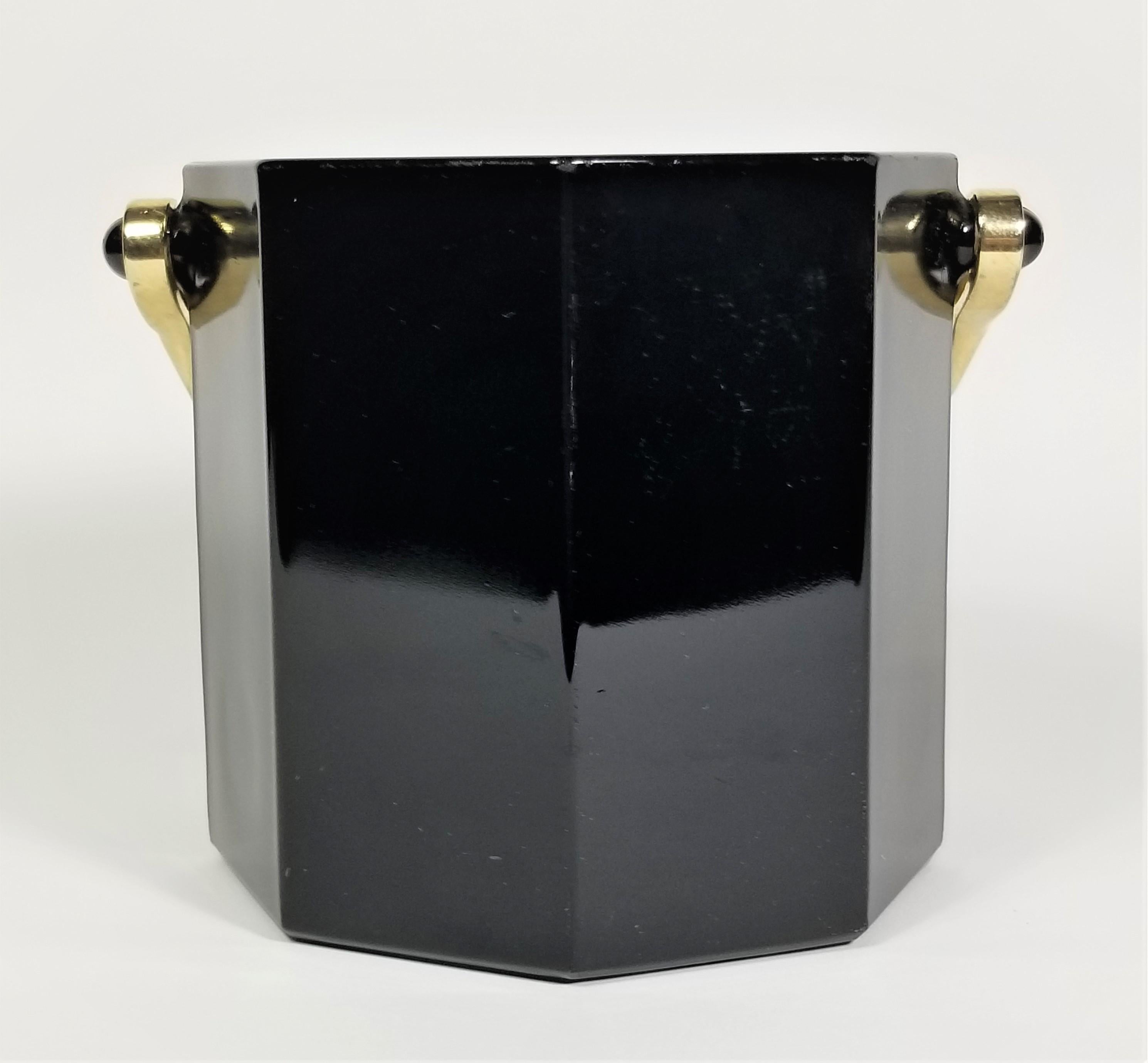 Secchiello per il ghiaccio francese nero con oro Mid Century Made in France in vendita 1