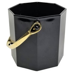 French Ice Bucket Black with Gold Mid Century Made in France