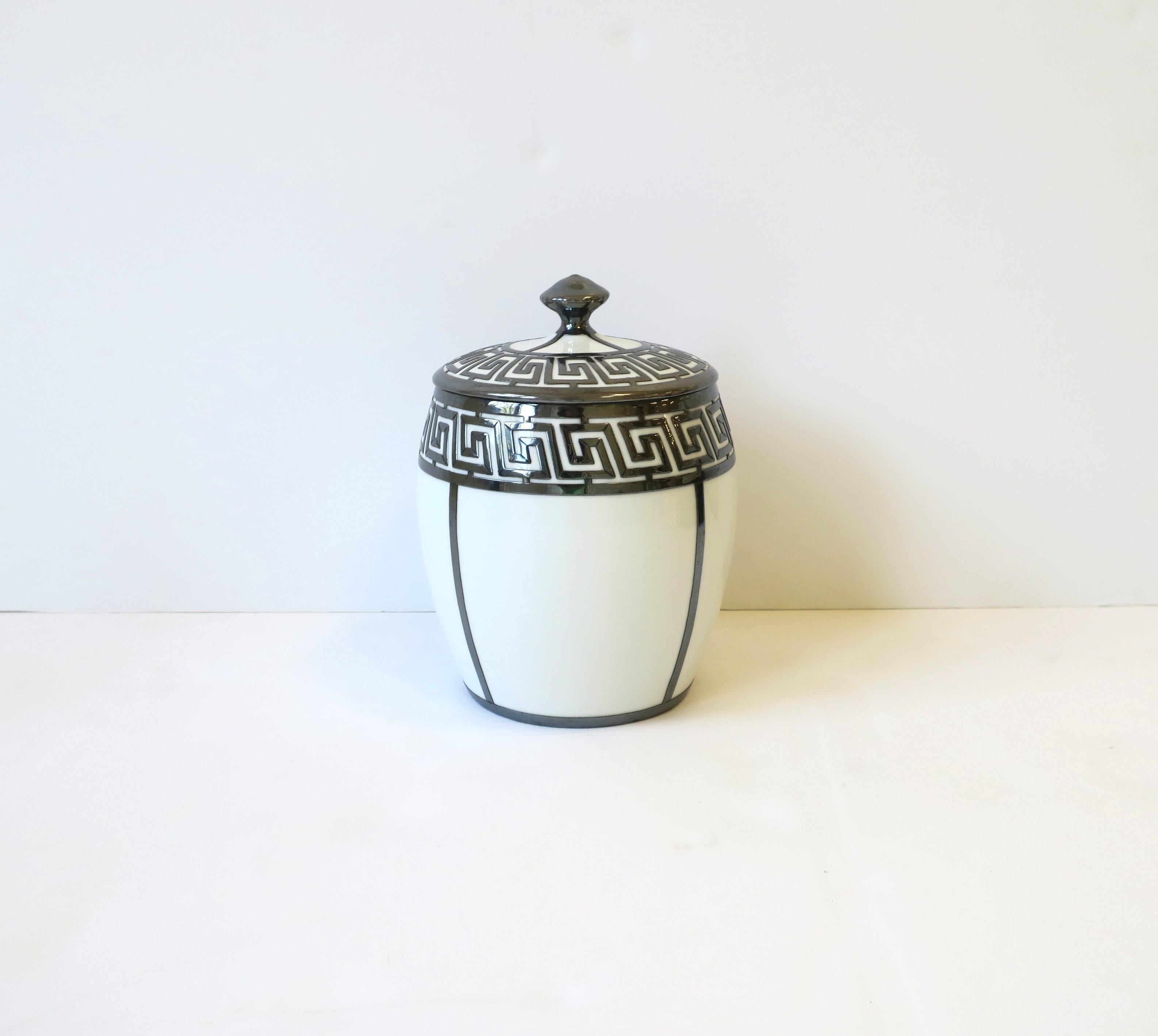 Glazed French Ice Bucket with Greek-Key Design