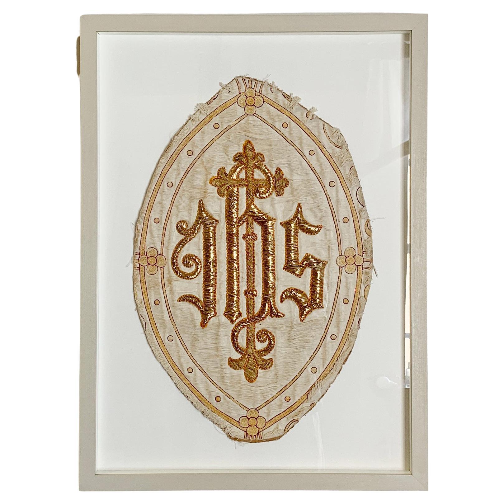 French 'IHS' Embroidered Religious Panel