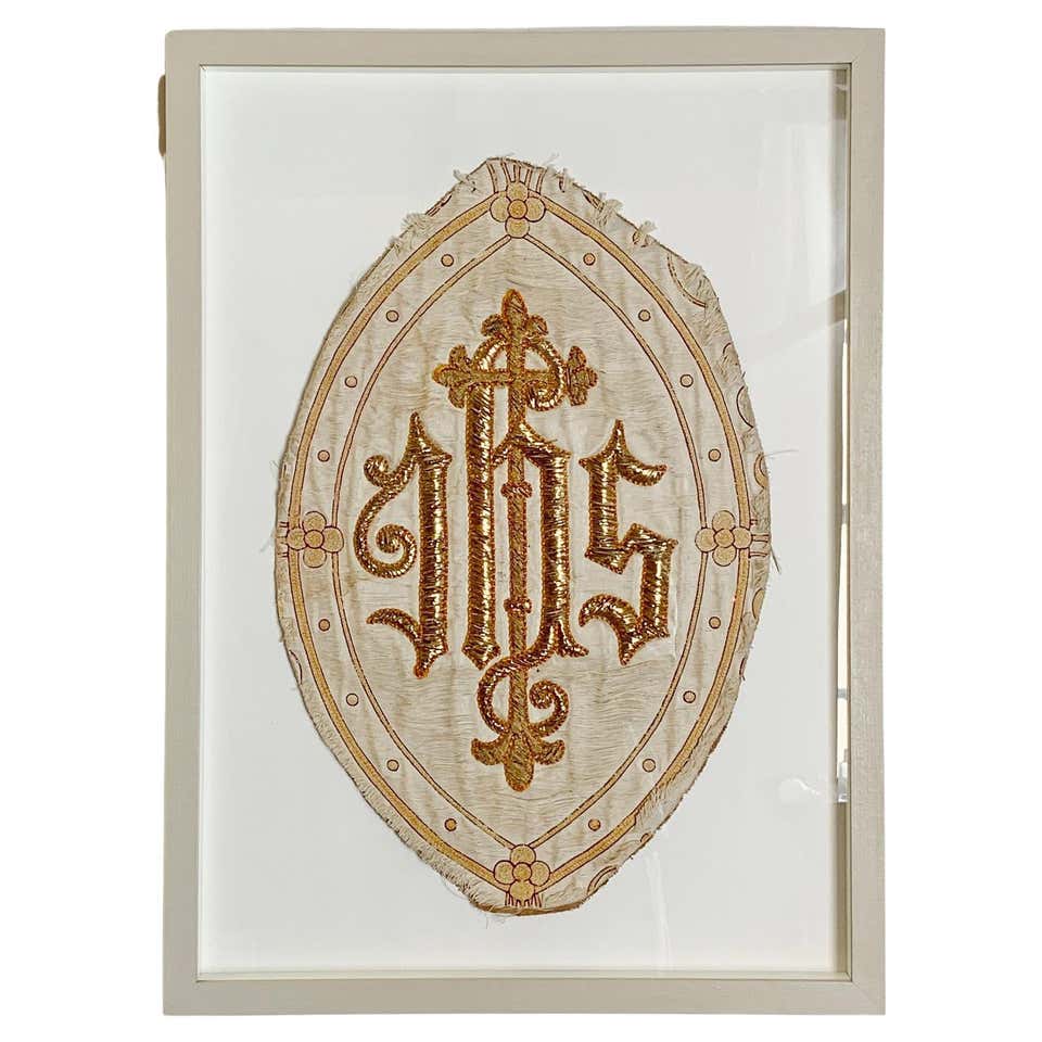 Unique Pair of Hand Embroidered Silk and Copper Thread Gothic Art ...