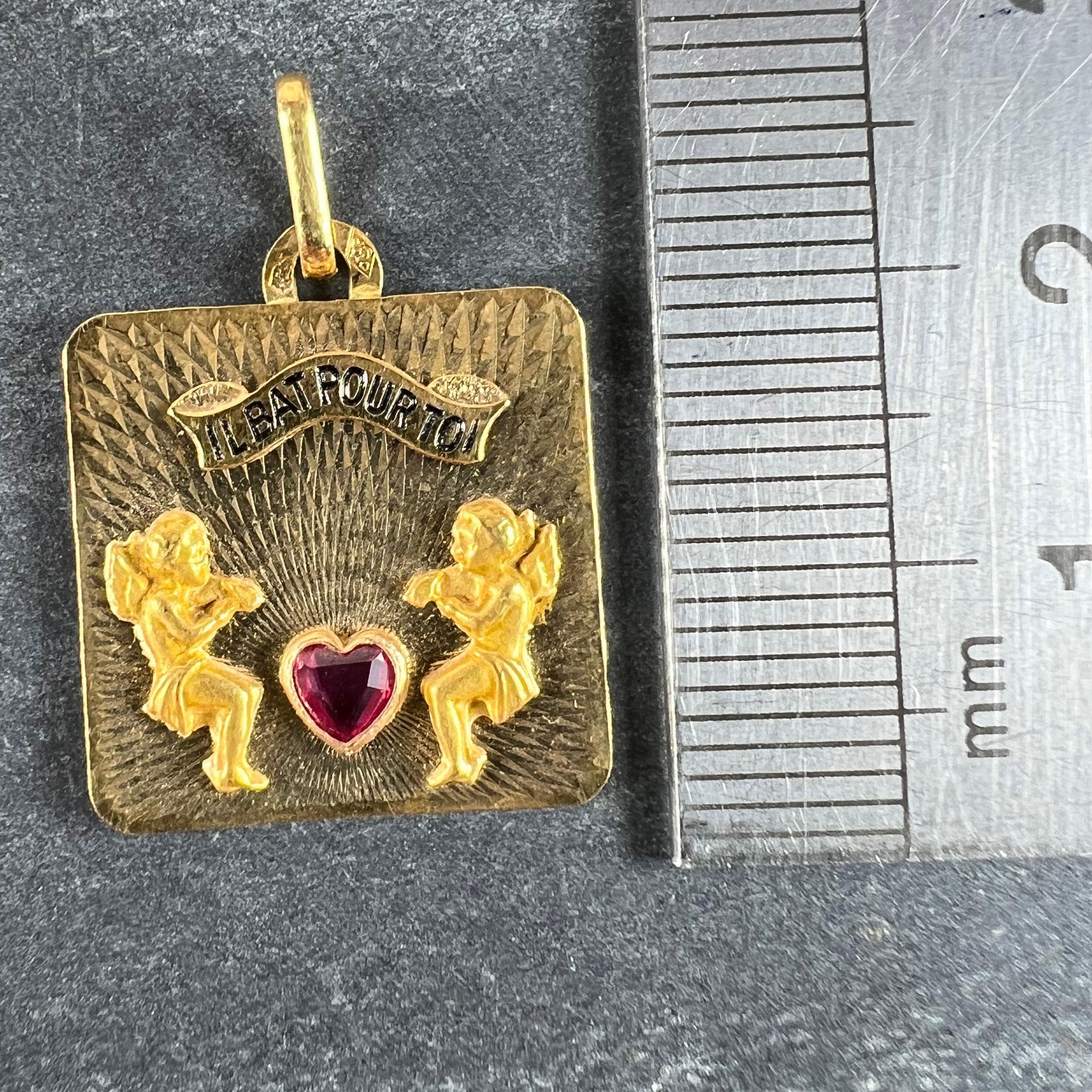 Francese Il Bat Pour Toi Il mio cuore batte per te Ciondolo d'amore in oro giallo 18K con rubino in vendita 5