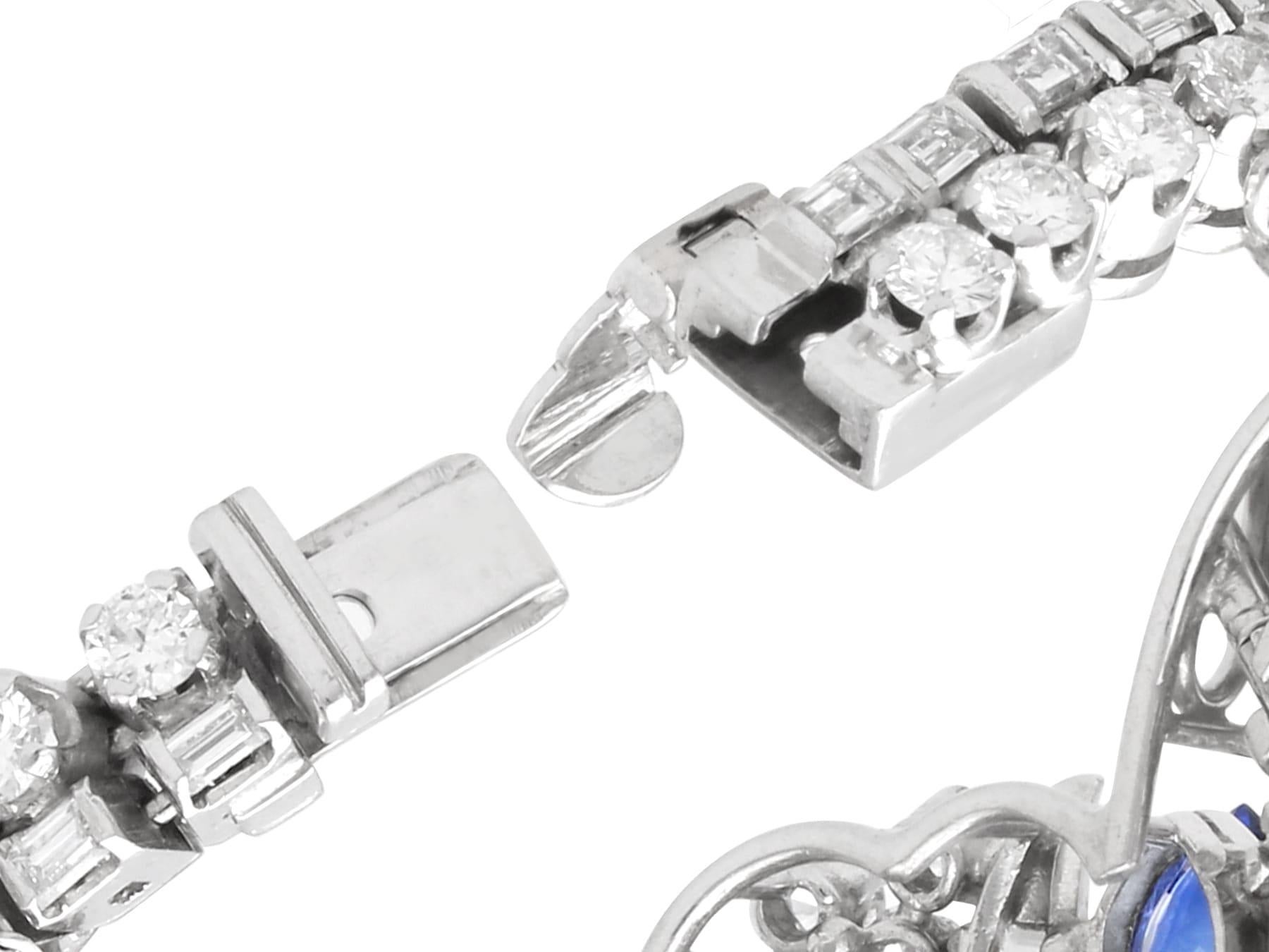 French Import 1.60 Carat Ceylon Sapphire 15.25 Carat Diamond Platinum Bracelet For Sale 5