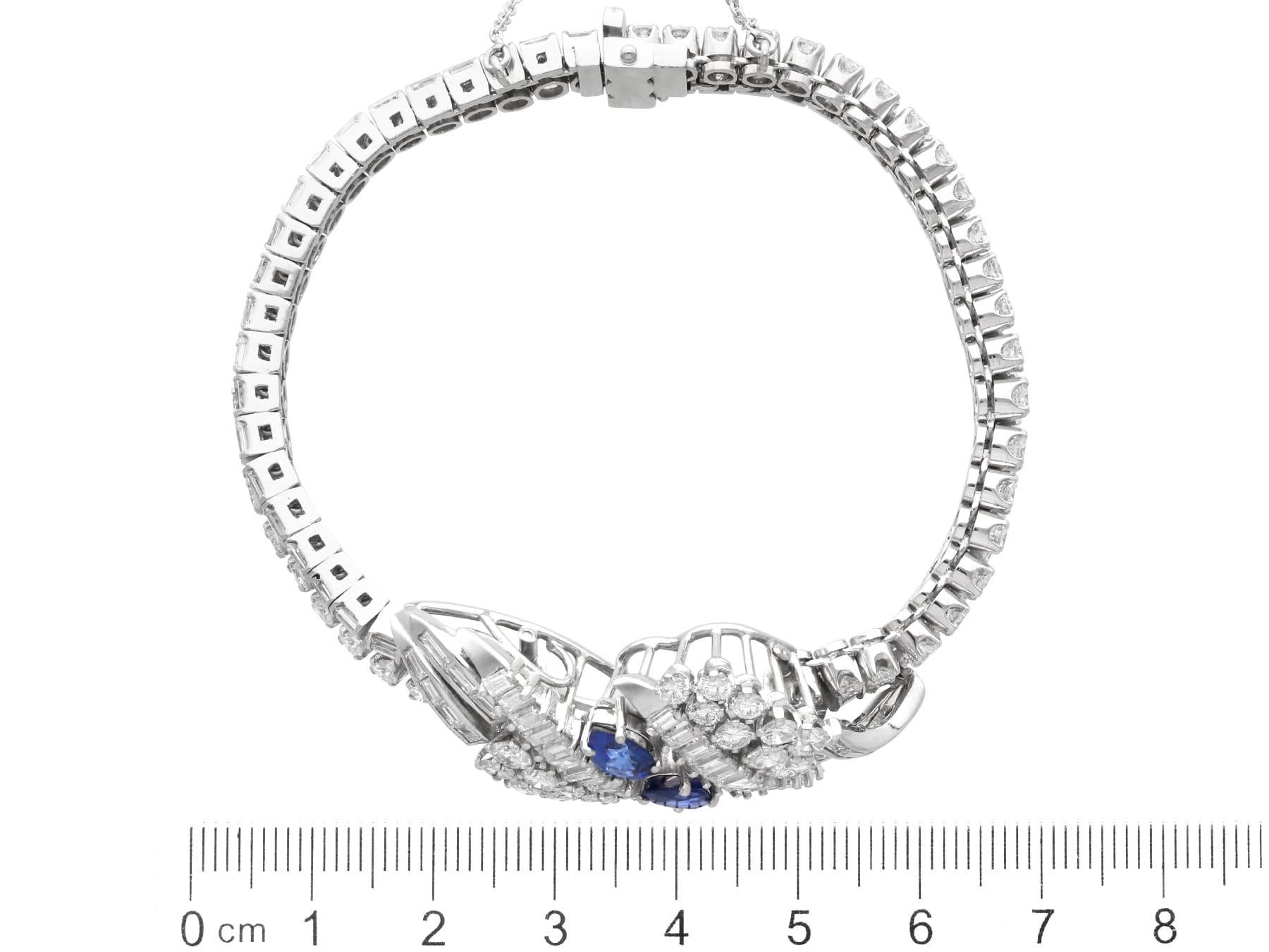 French Import 1.60 Carat Ceylon Sapphire 15.25 Carat Diamond Platinum Bracelet For Sale 7